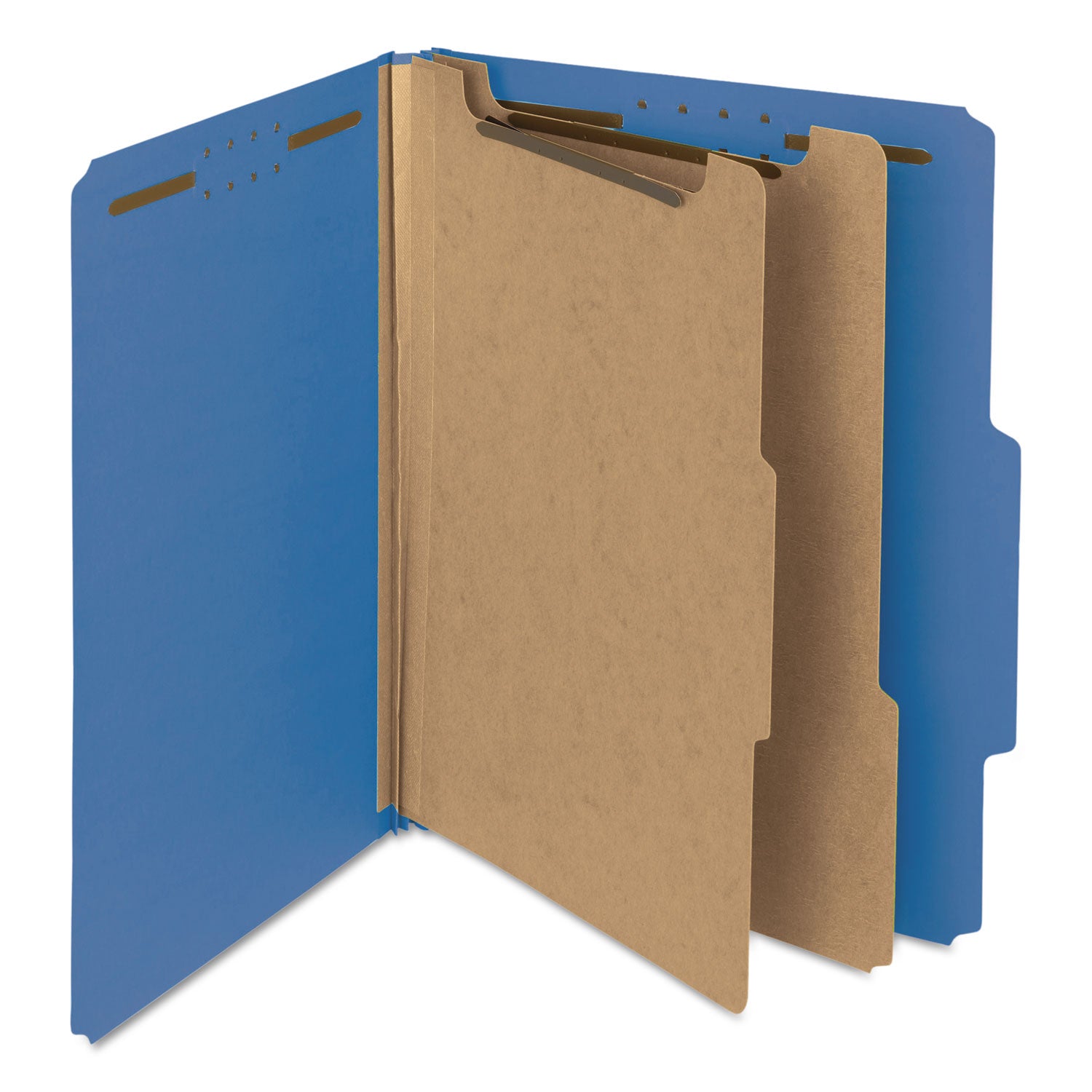 Recycled Pressboard Classification Folders, 2" Expansion, 2 Dividers, 6 Fasteners, Letter Size, Dark Blue, 10/Box - 