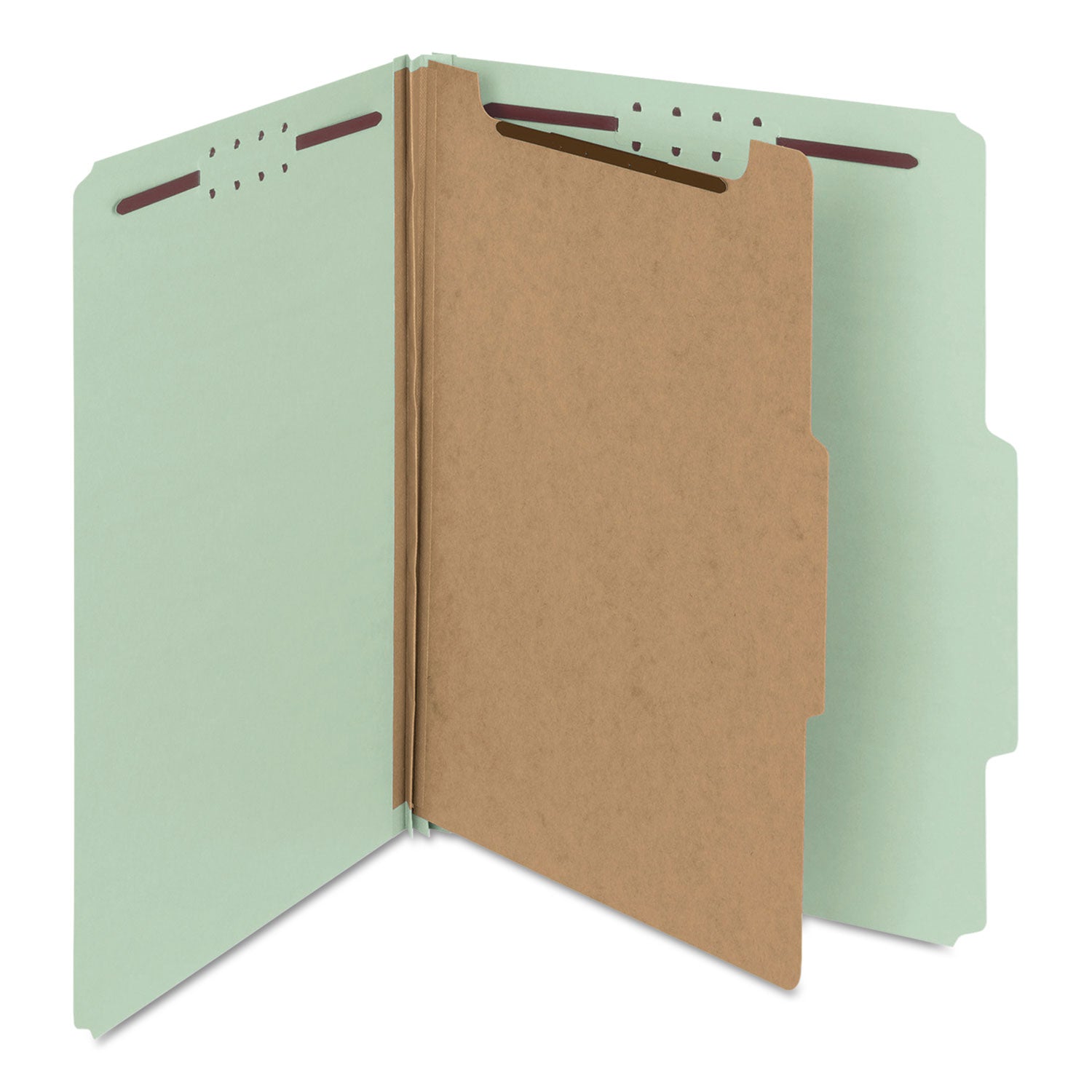 Recycled Pressboard Classification Folders, 2" Expansion, 1 Divider, 4 Fasteners, Letter Size, Gray-Green, 10/Box - 