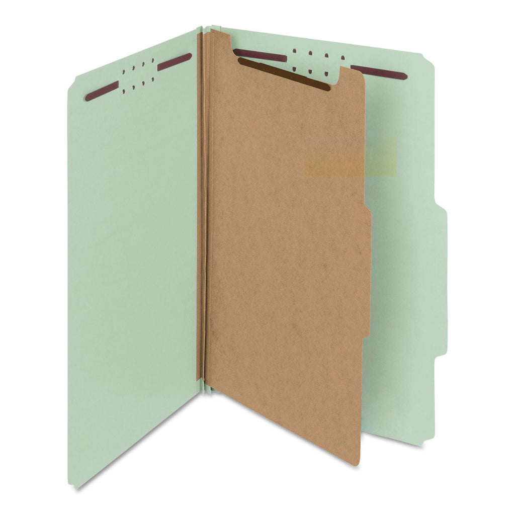 Recycled Pressboard Classification Folders, 2" Expansion, 1 Divider, 4 Fasteners, Legal Size, Gray-Green, 10/Box - 