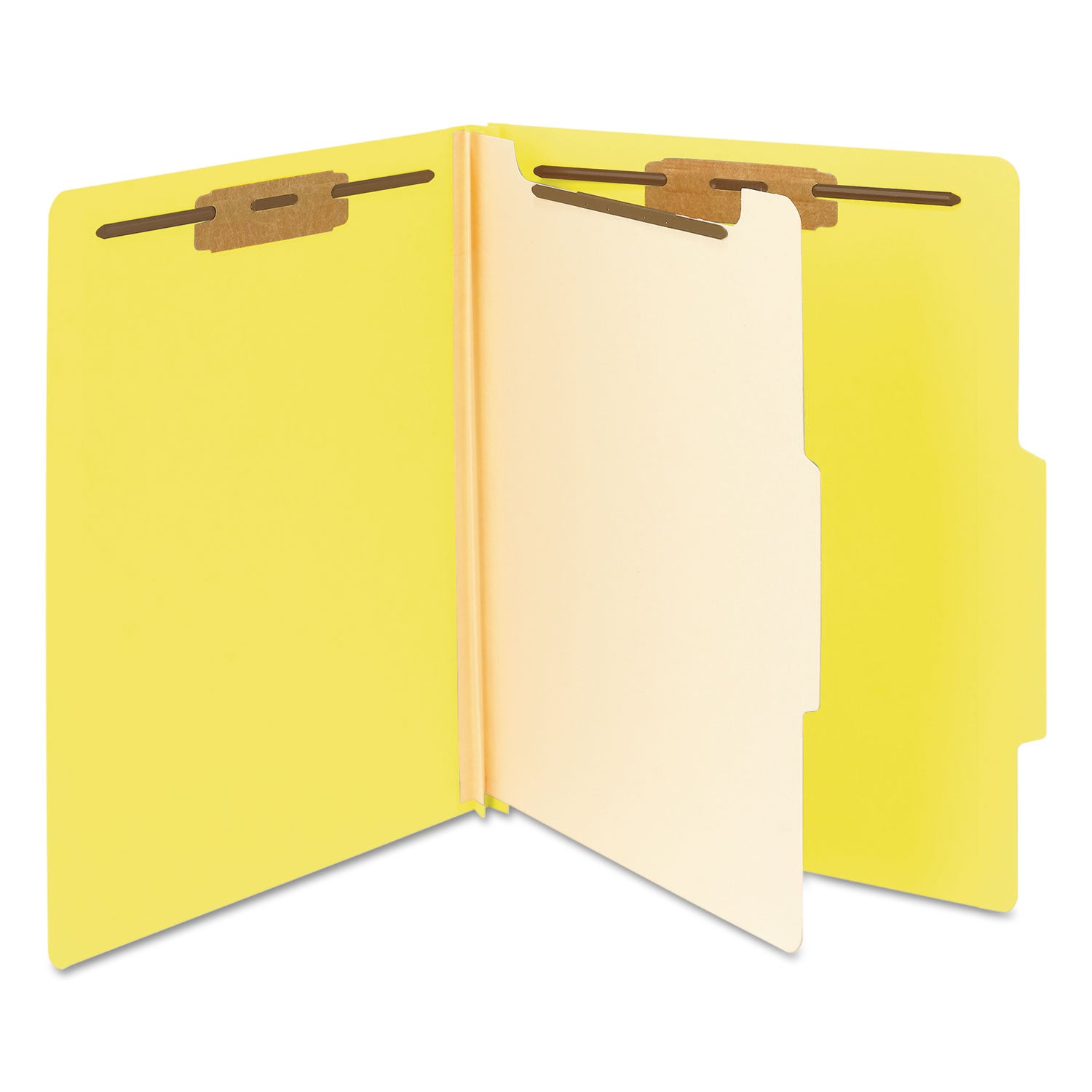 Top Tab Classification Folders, Four SafeSHIELD Fasteners, 2" Expansion, 1 Divider, Letter Size, Yellow Exterior, 10/Box - 