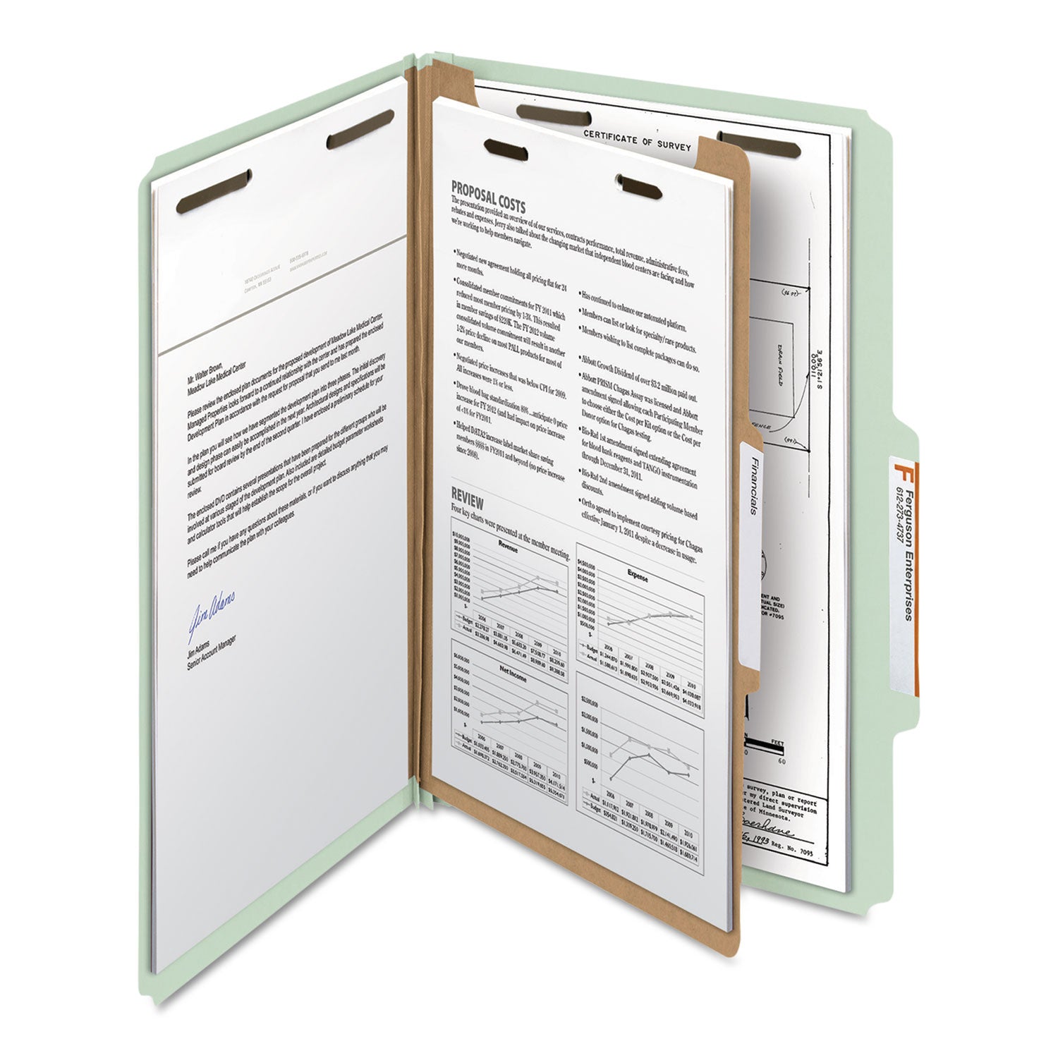 Recycled Pressboard Classification Folders, 2" Expansion, 1 Divider, 4 Fasteners, Legal Size, Gray-Green, 10/Box - 