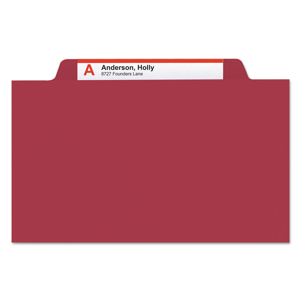 Top Tab Classification Folders, Four SafeSHIELD Fasteners, 2" Expansion, 1 Divider, Letter Size, Red Exterior, 10/Box