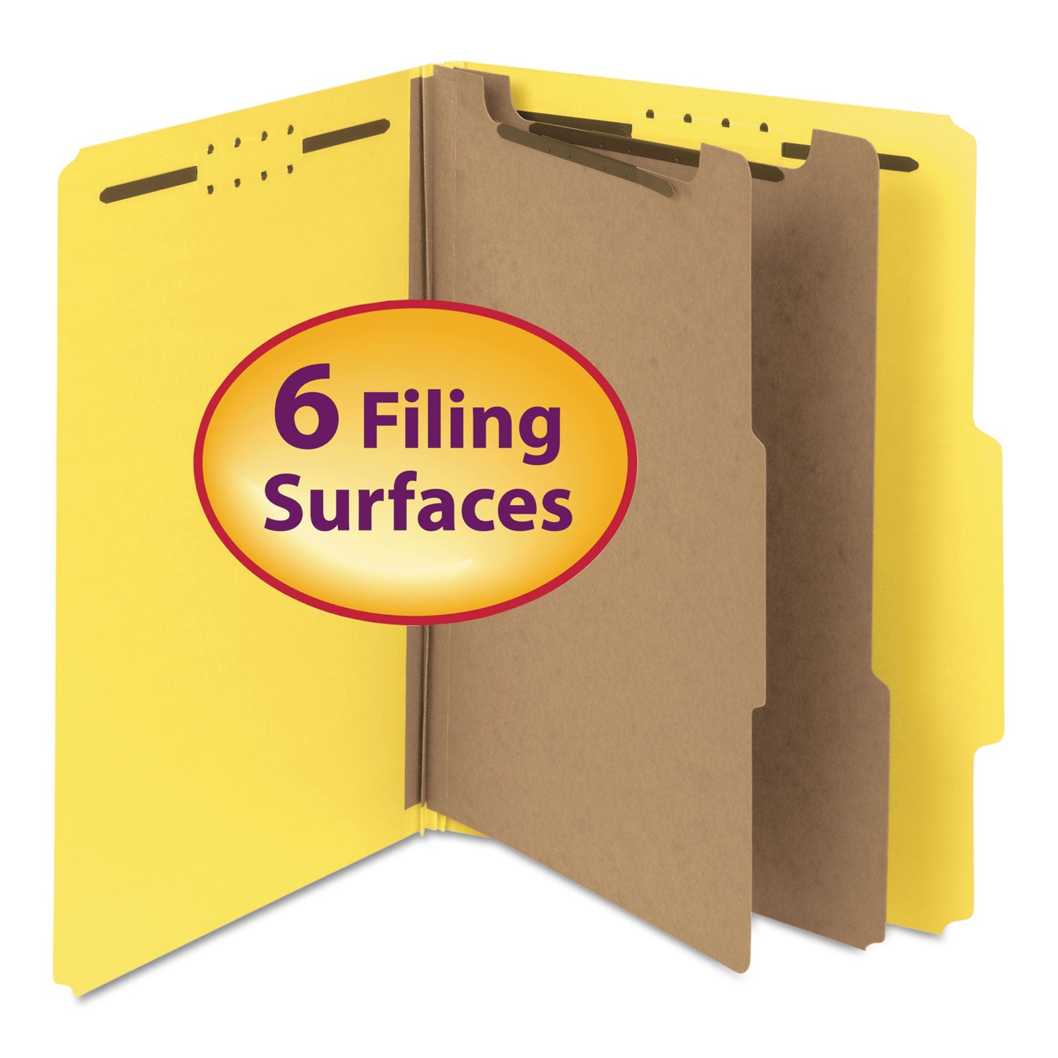 Recycled Pressboard Classification Folders, 2" Expansion, 2 Dividers, 6 Fasteners, Letter Size, Yellow Exterior, 10/Box - 