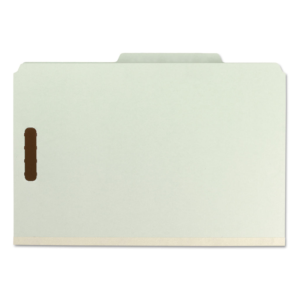 Recycled Pressboard Classification Folders, 3" Expansion, 3 Dividers, 8 Fasteners, Legal Size, Gray-Green, 10/Box
