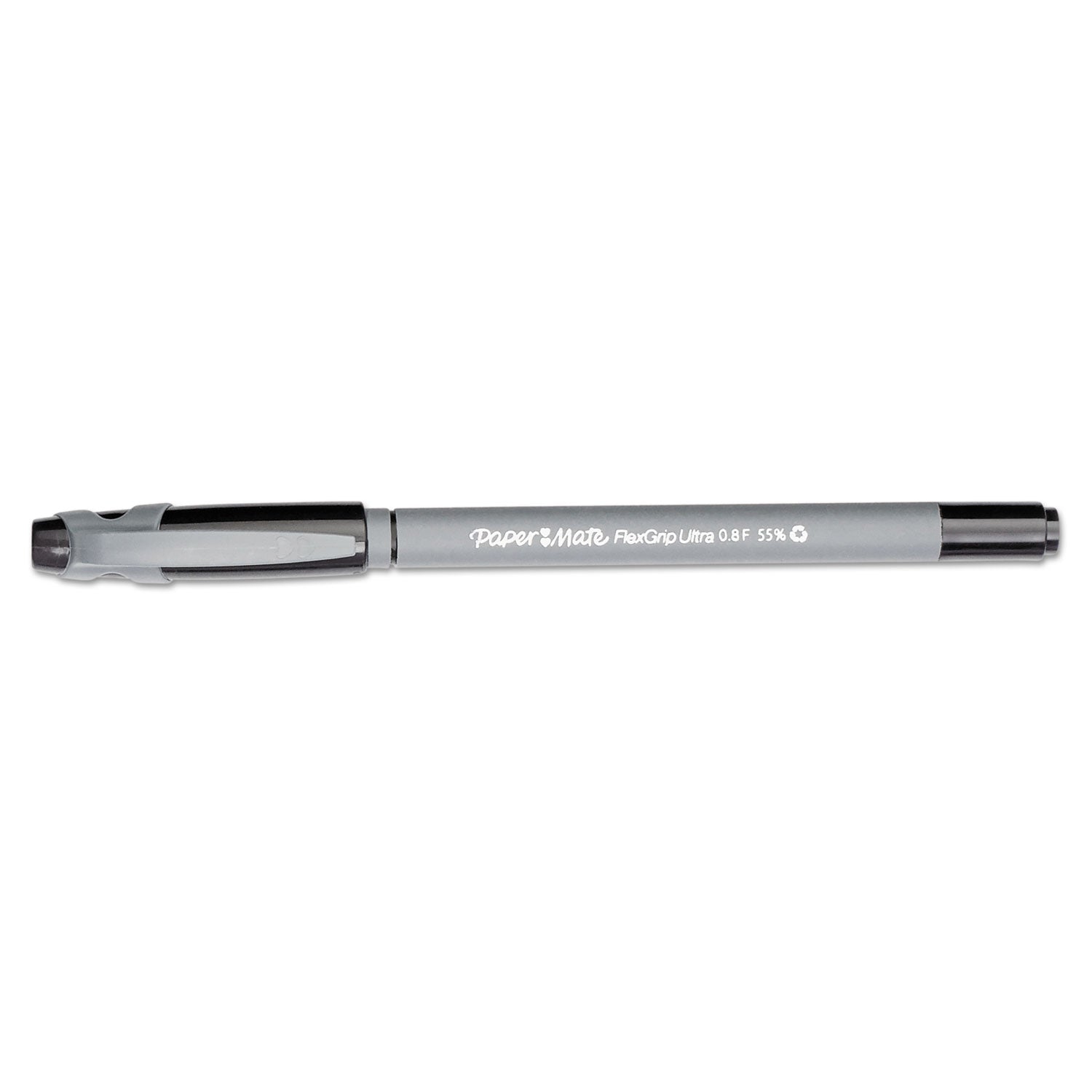 FlexGrip Ultra Recycled Ballpoint Pen, Stick, Fine 0.8 mm, Black Ink, Gray Barrel, Dozen - 