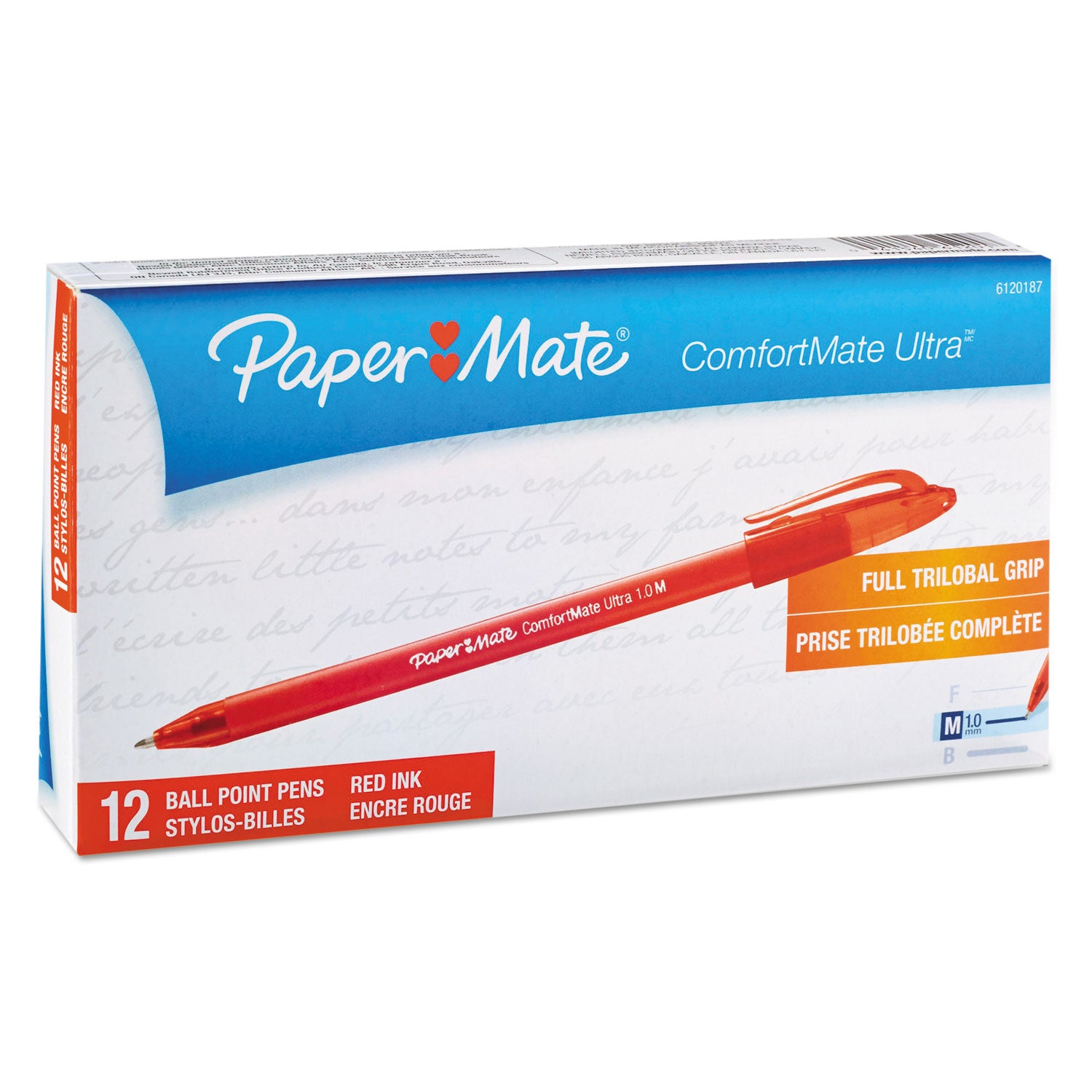 ComfortMate Ultra Ballpoint Pen, Stick, Medium 1 mm, Red Ink, Red Barrel, Dozen - 