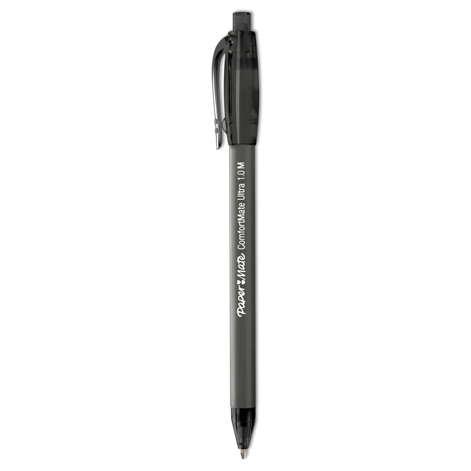 ComfortMate Ultra Ballpoint Pen, Retractable, Fine 0.8 mm, Black Ink, Black Barrel, Dozen - 