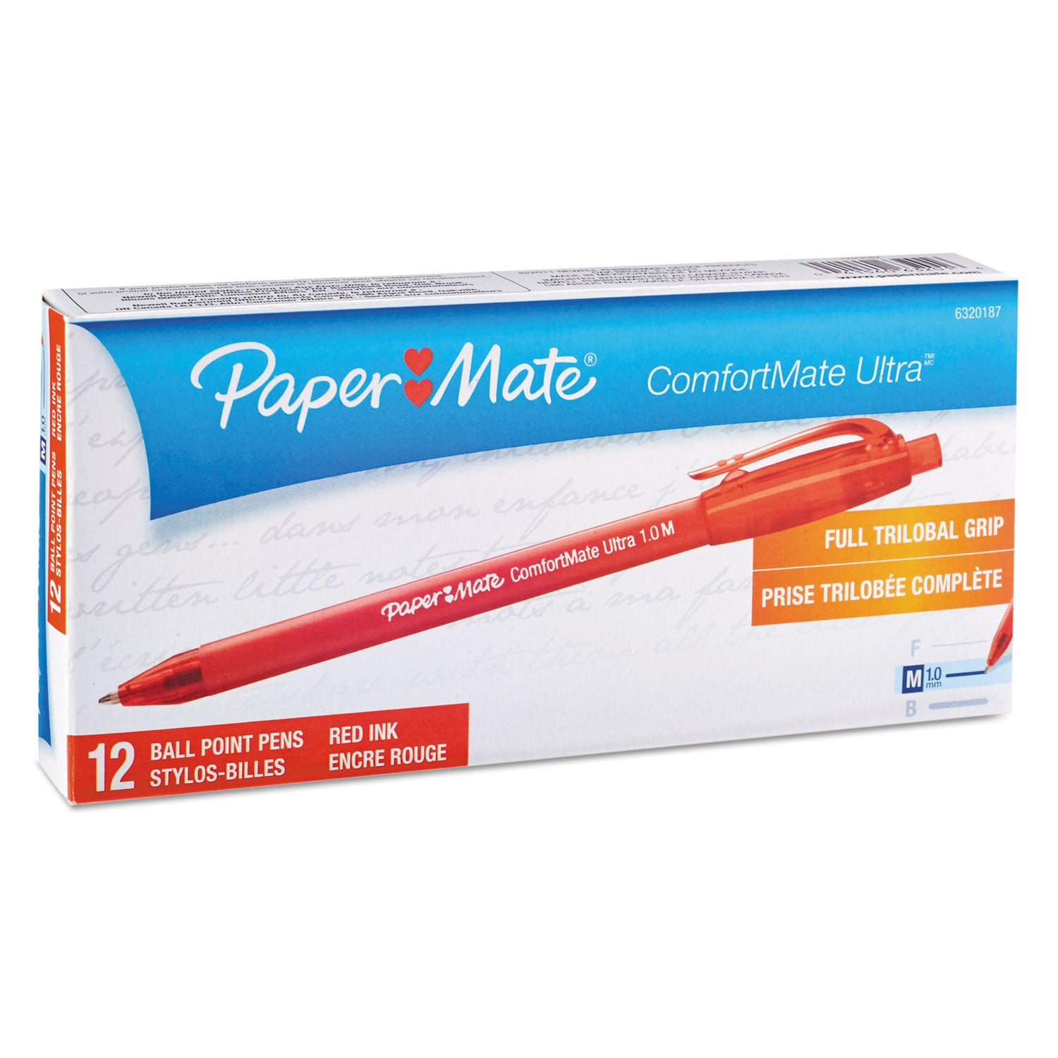 ComfortMate Ultra Ballpoint Pen, Retractable, Medium 1 mm, Red Ink, Red Barrel, Dozen - 