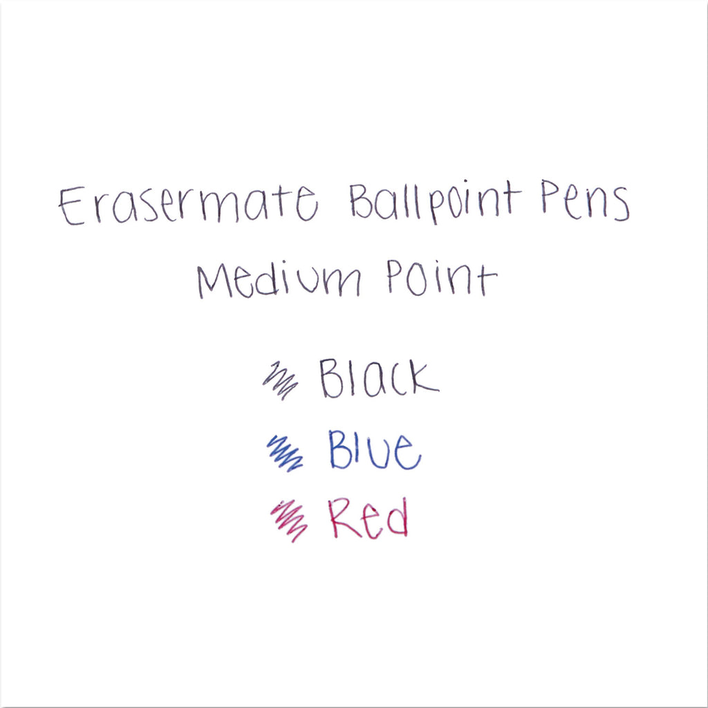Eraser Mate Ballpoint Pen, Stick, Medium 1 mm, Black Ink, Black Barrel, Dozen