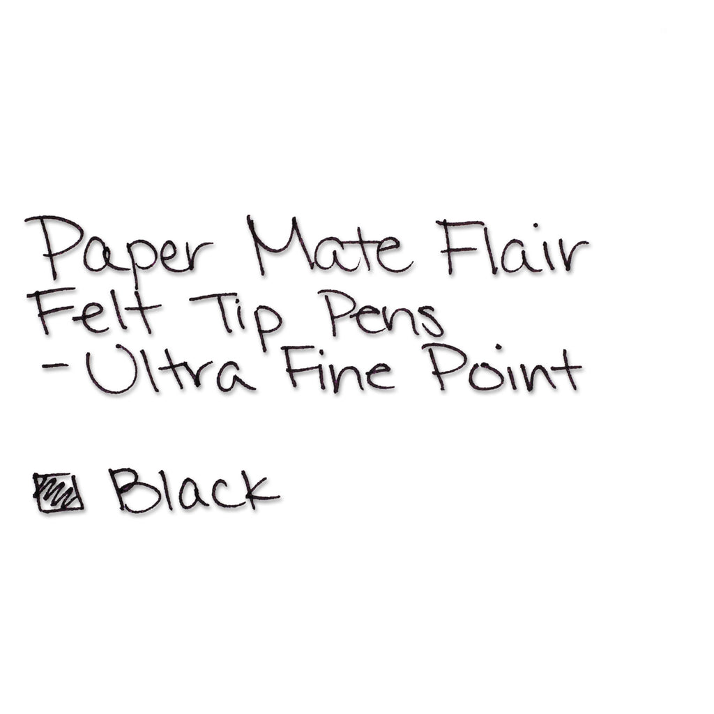 Flair Felt Tip Porous Point Pen, Stick, Extra-Fine 0.4 mm, Black Ink, Gray/Black Barrel, Dozen