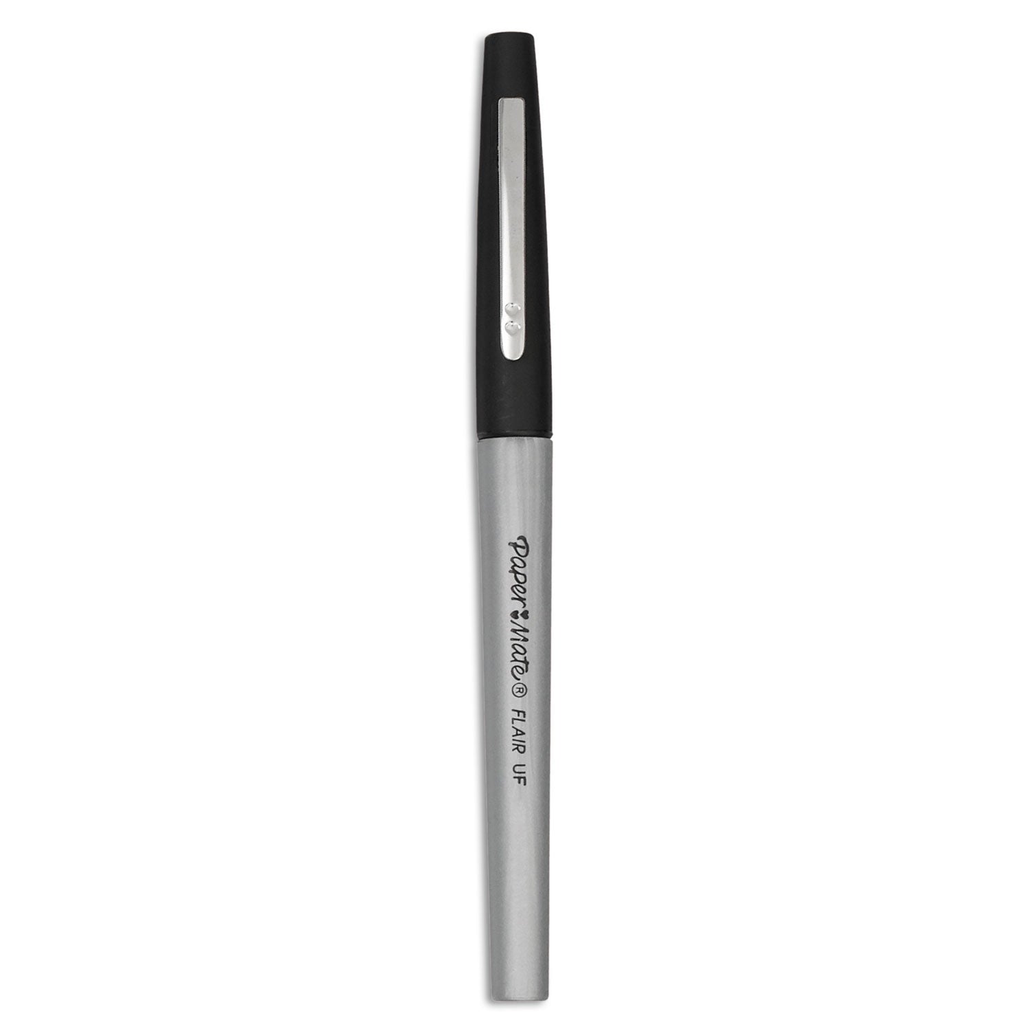 Flair Felt Tip Porous Point Pen, Stick, Extra-Fine 0.4 mm, Black Ink, Gray/Black Barrel, Dozen - 