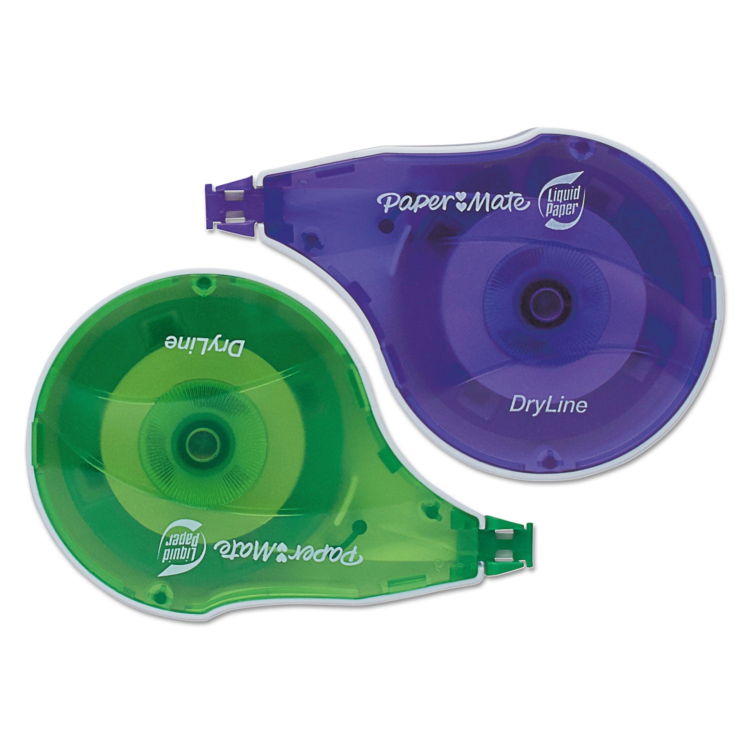 DryLine Correction Tape, Non-Refillable, Green/Purple Applicators, 0.17" x 472", 10/Pack - 