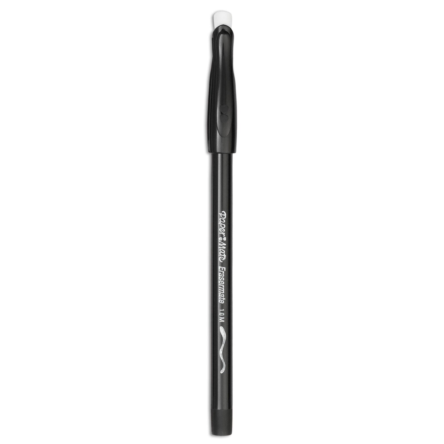 Eraser Mate Ballpoint Pen, Stick, Medium 1 mm, Black Ink, Black Barrel, Dozen - 