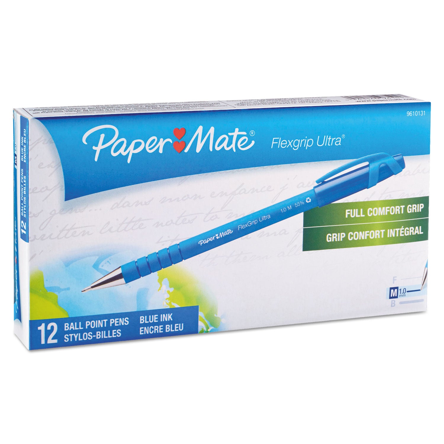 FlexGrip Ultra Recycled Ballpoint Pen, Stick, Medium 1 mm, Blue Ink, Blue Barrel, Dozen - 