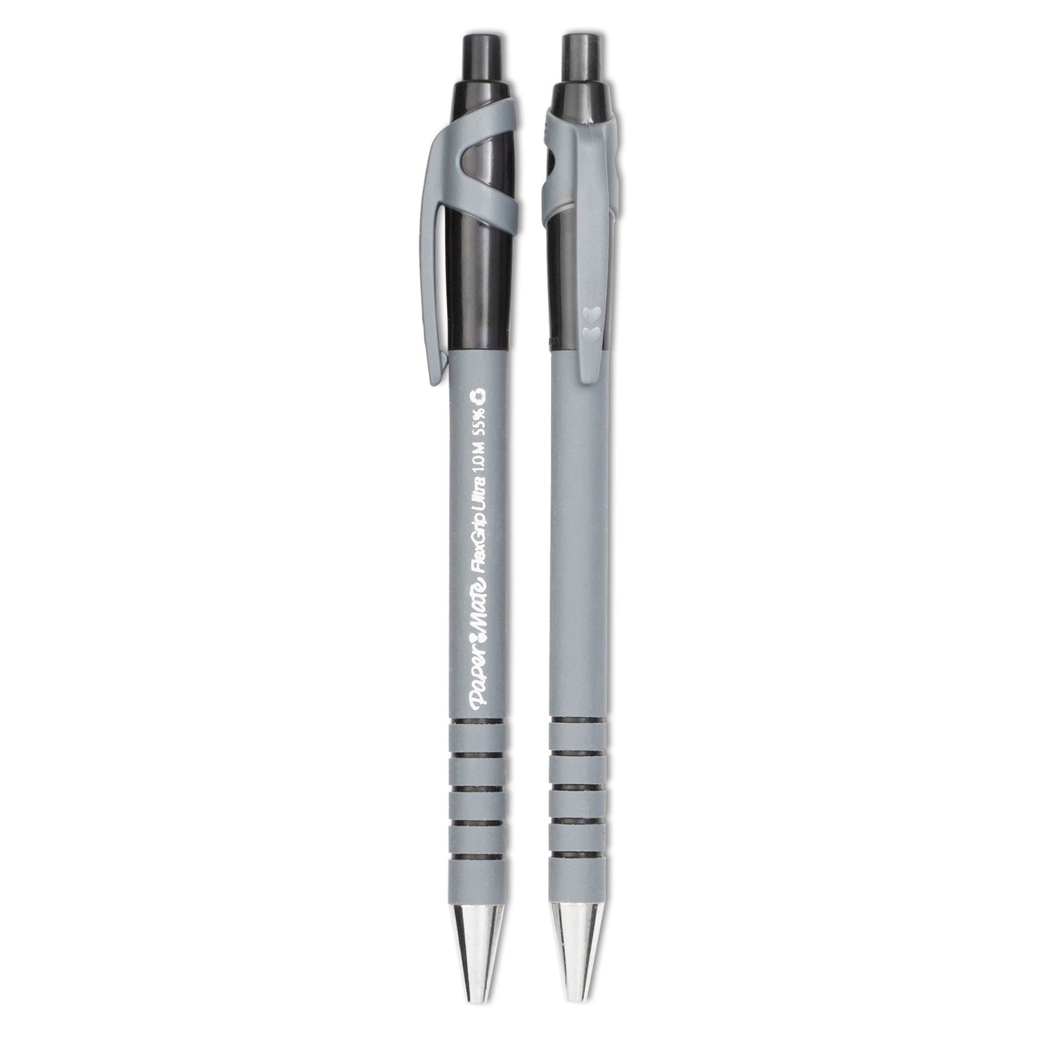 FlexGrip Ultra Recycled Ballpoint Pen, Retractable, Medium 1 mm, Black Ink, Black/Gray Barrel, Dozen - 