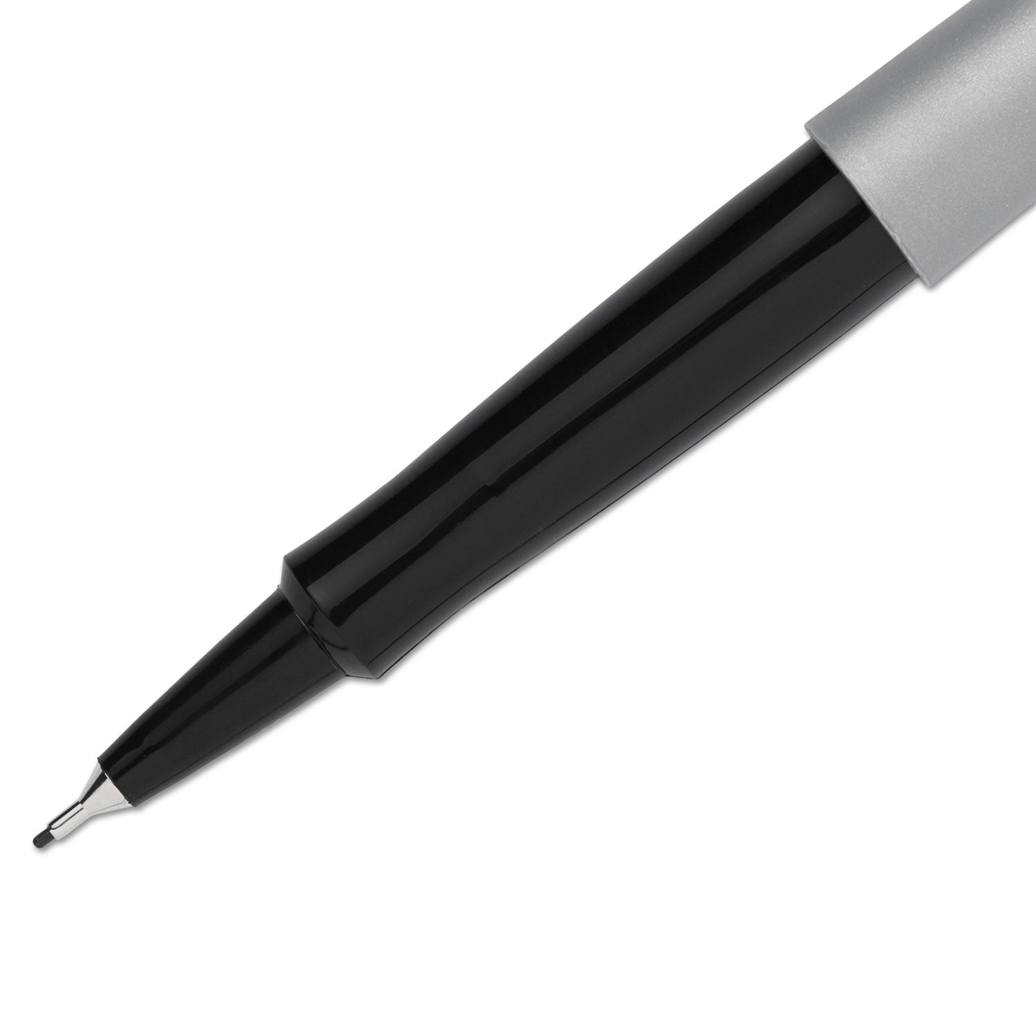 Flair Felt Tip Porous Point Pen, Stick, Extra-Fine 0.4 mm, Black Ink, Gray/Black Barrel, Dozen - 