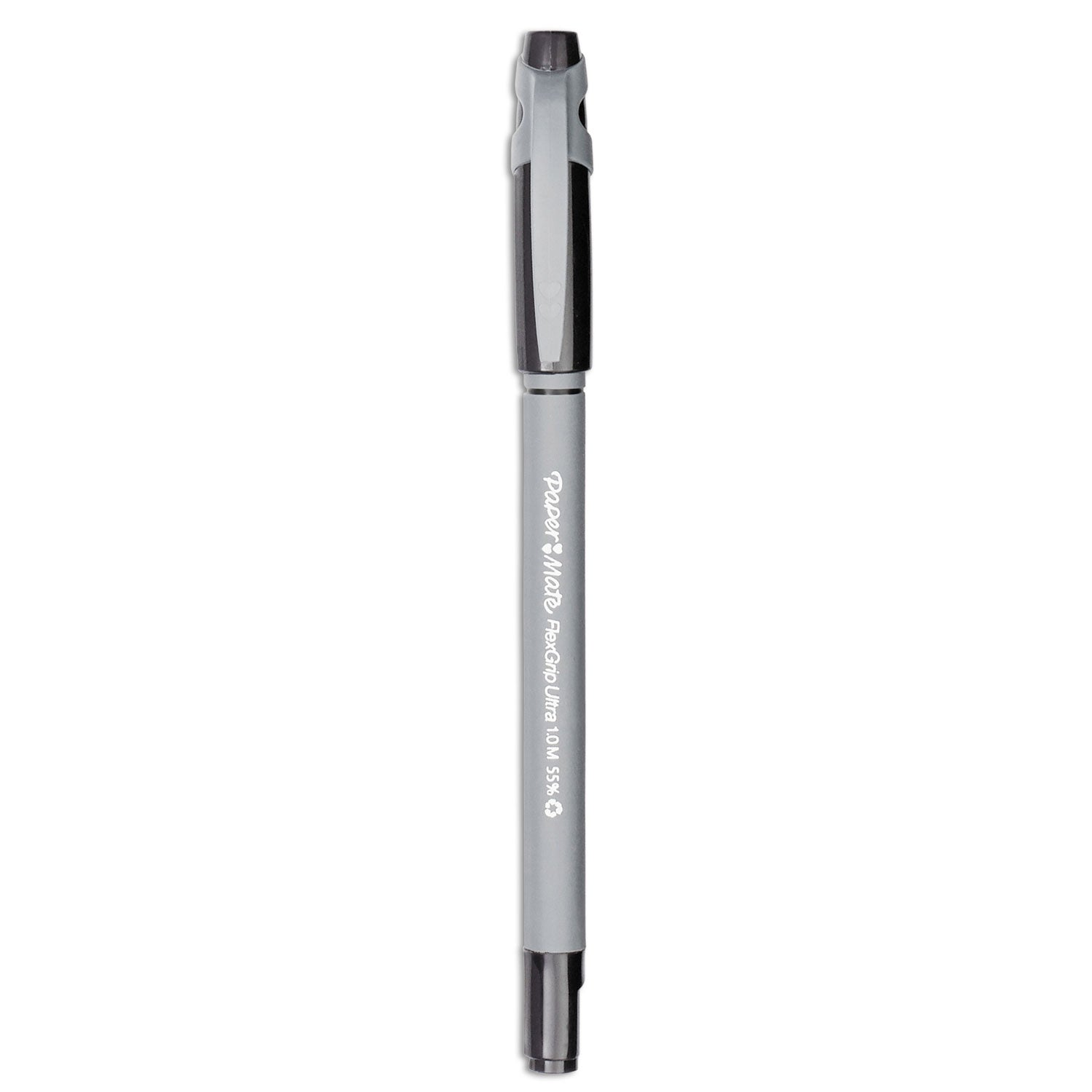 FlexGrip Ultra Recycled Ballpoint Pen, Stick, Medium 1 mm, Black Ink, Gray Barrel, Dozen - 