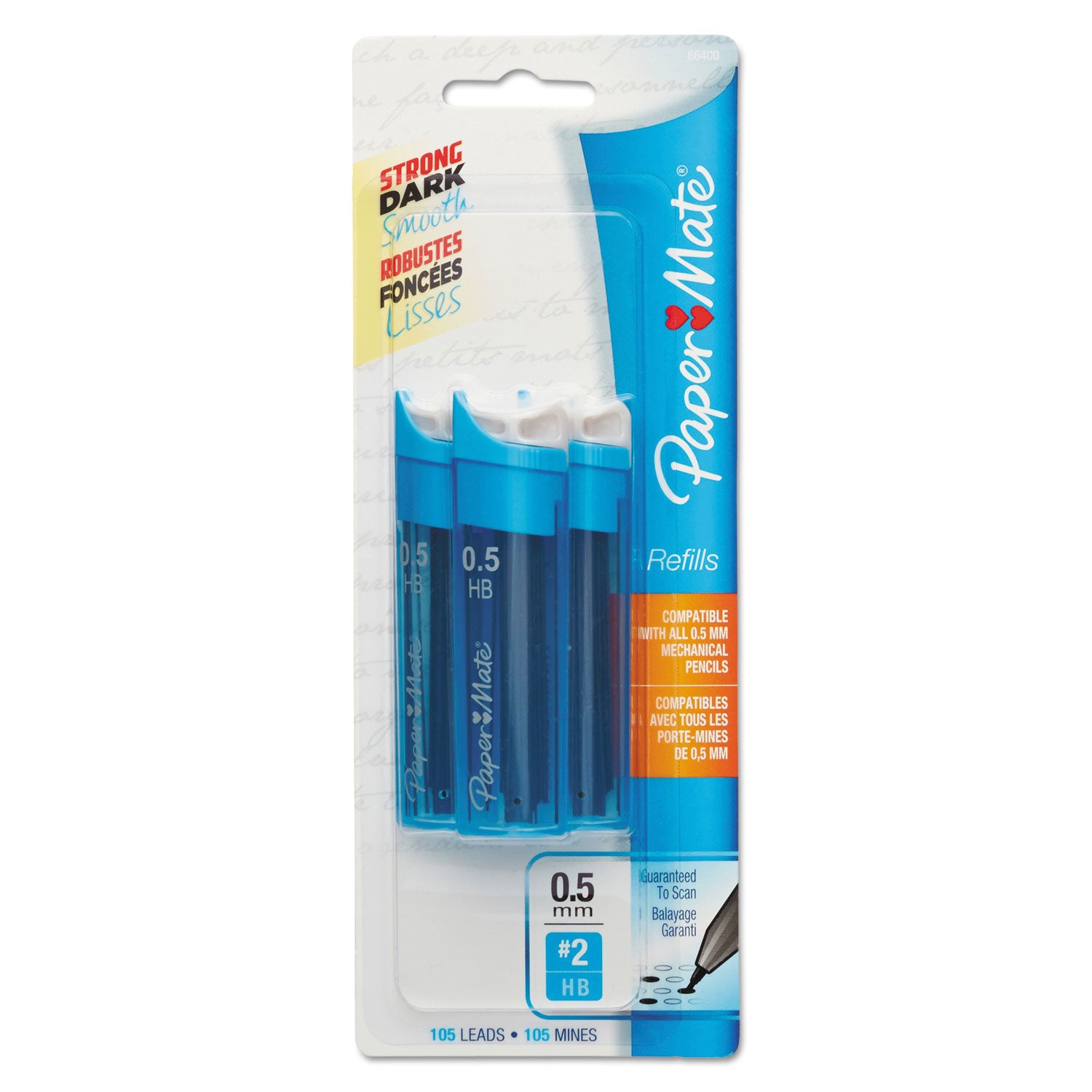 Lead Refills, 0.5 mm, HB, Black, 35/Tube, 3 Tubes/Pack - 