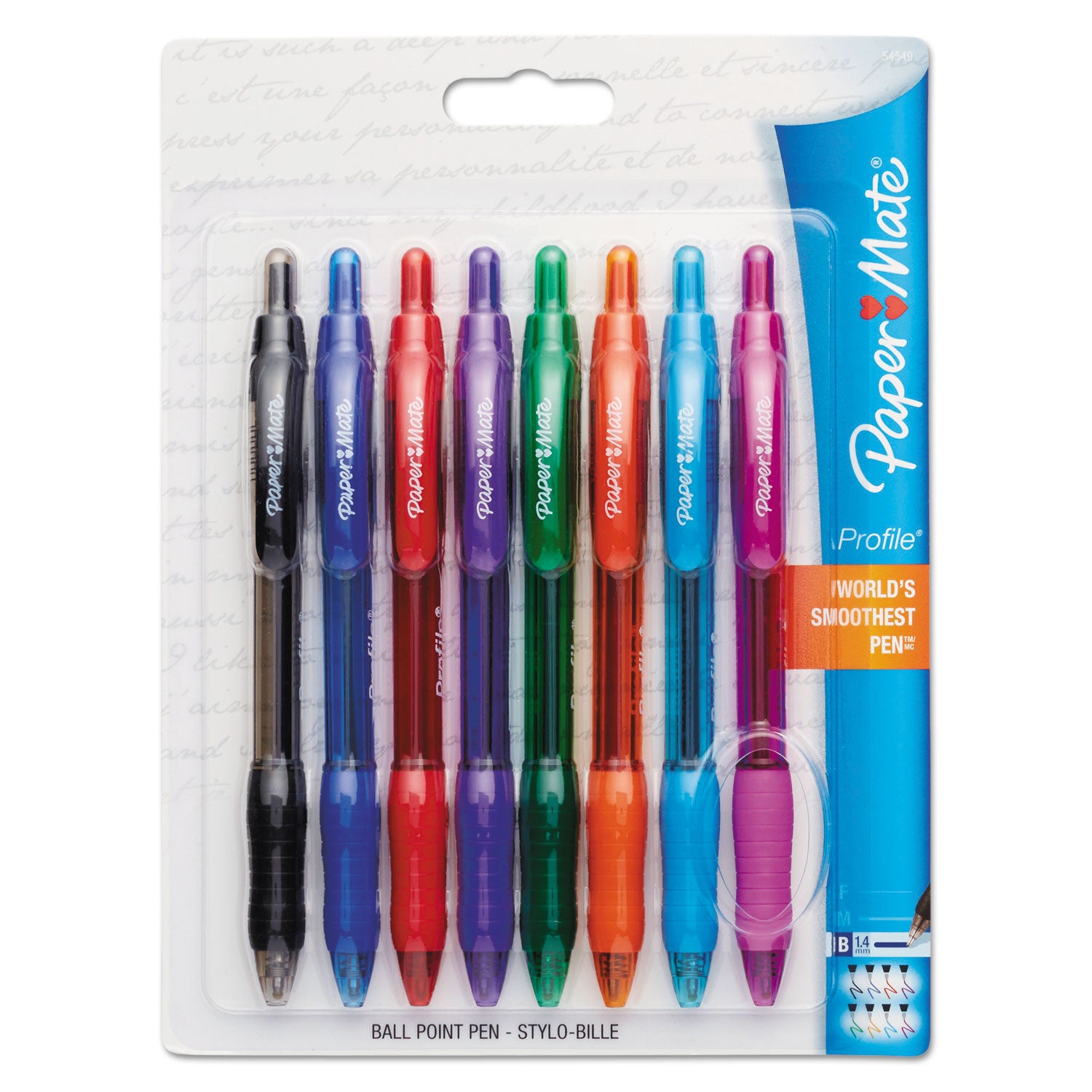 Profile Ballpoint Pen, Retractable, Bold 1.4 mm, Assorted Ink and Barrel Colors, 8/Pack - 