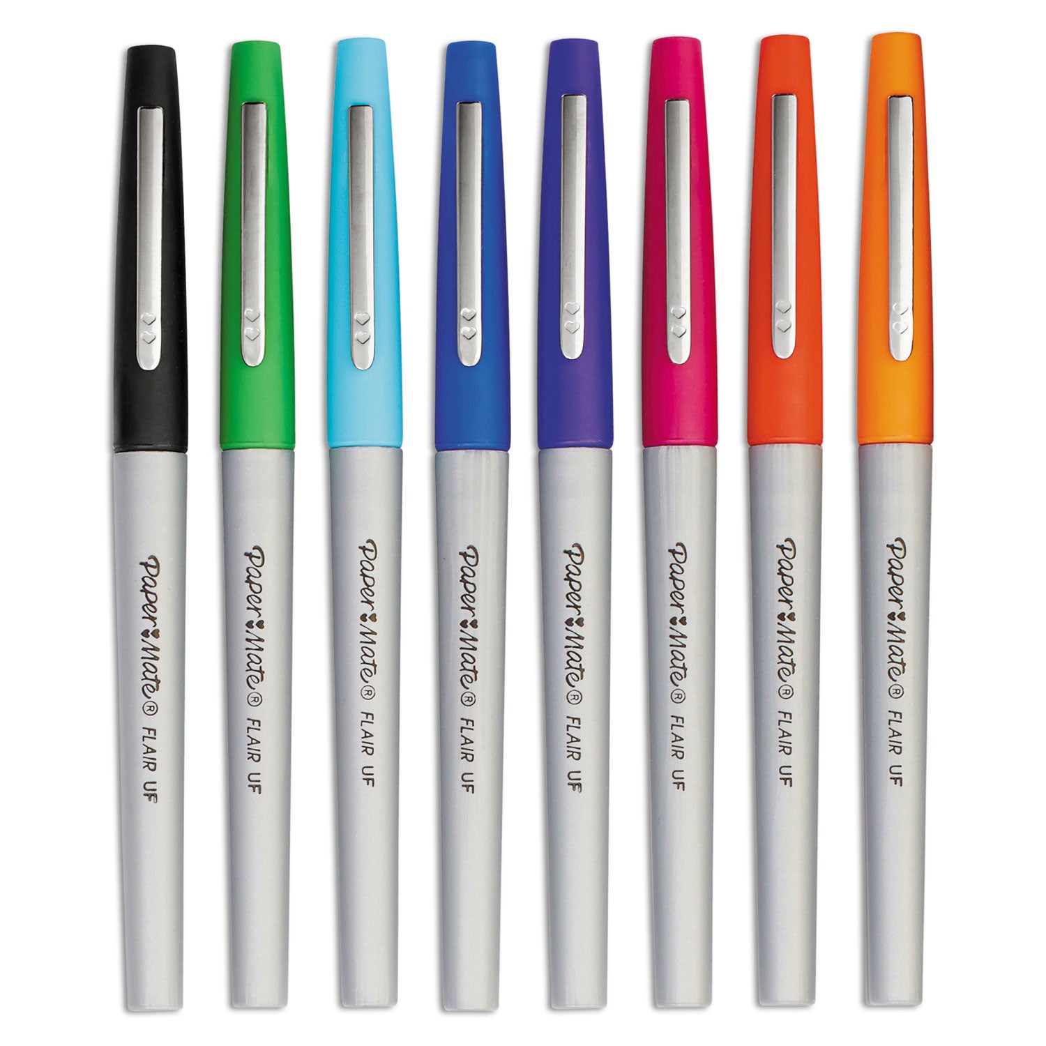 Flair Felt Tip Porous Point Pen, Stick, Extra-Fine 0.4 mm, Assorted Ink and Barrel Colors, 8/Pack