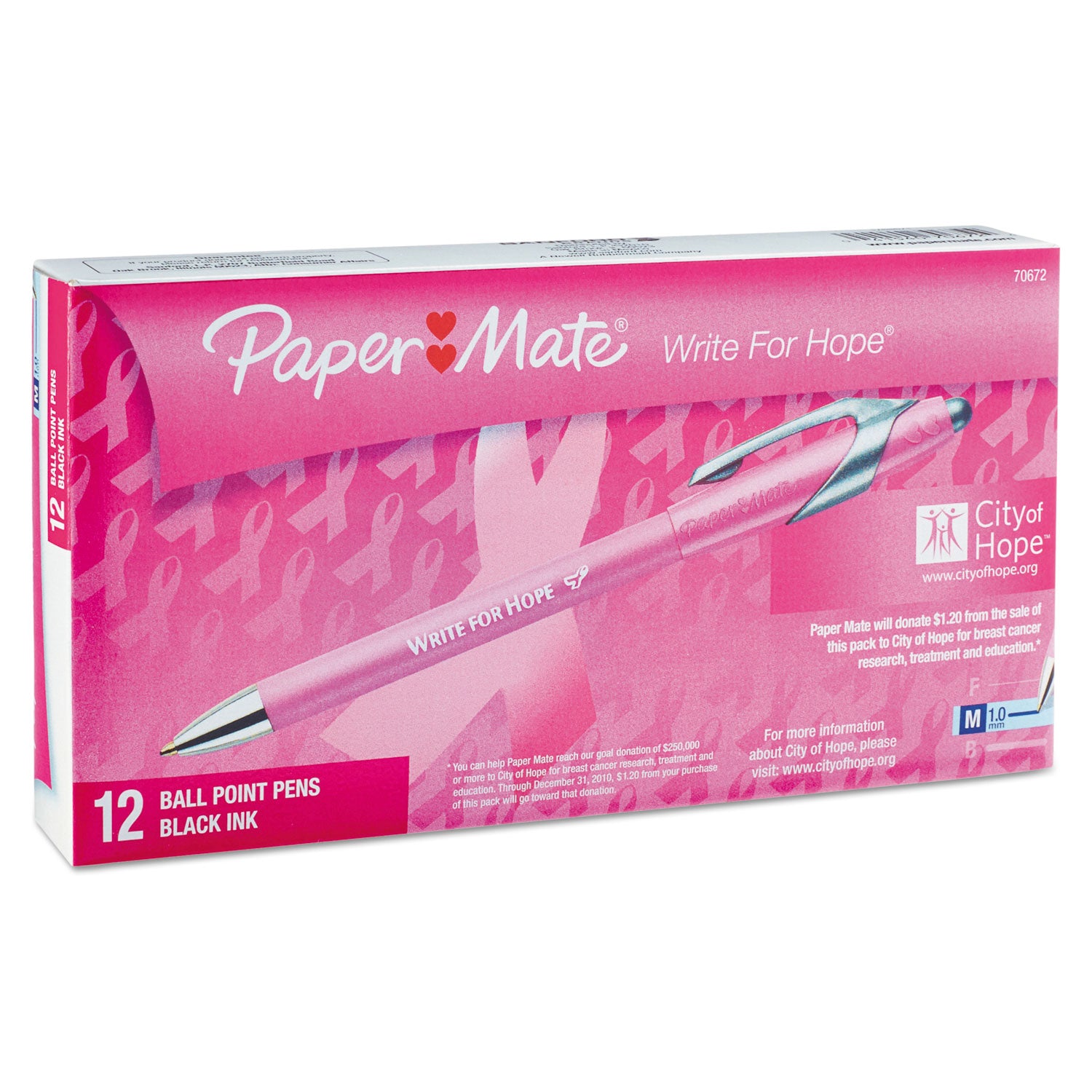 Write for Hope Edition FlexGrip Elite Ballpoint Pen, Retractable, Medium 1 mm, Black Ink, Pink Barrel, Dozen - 