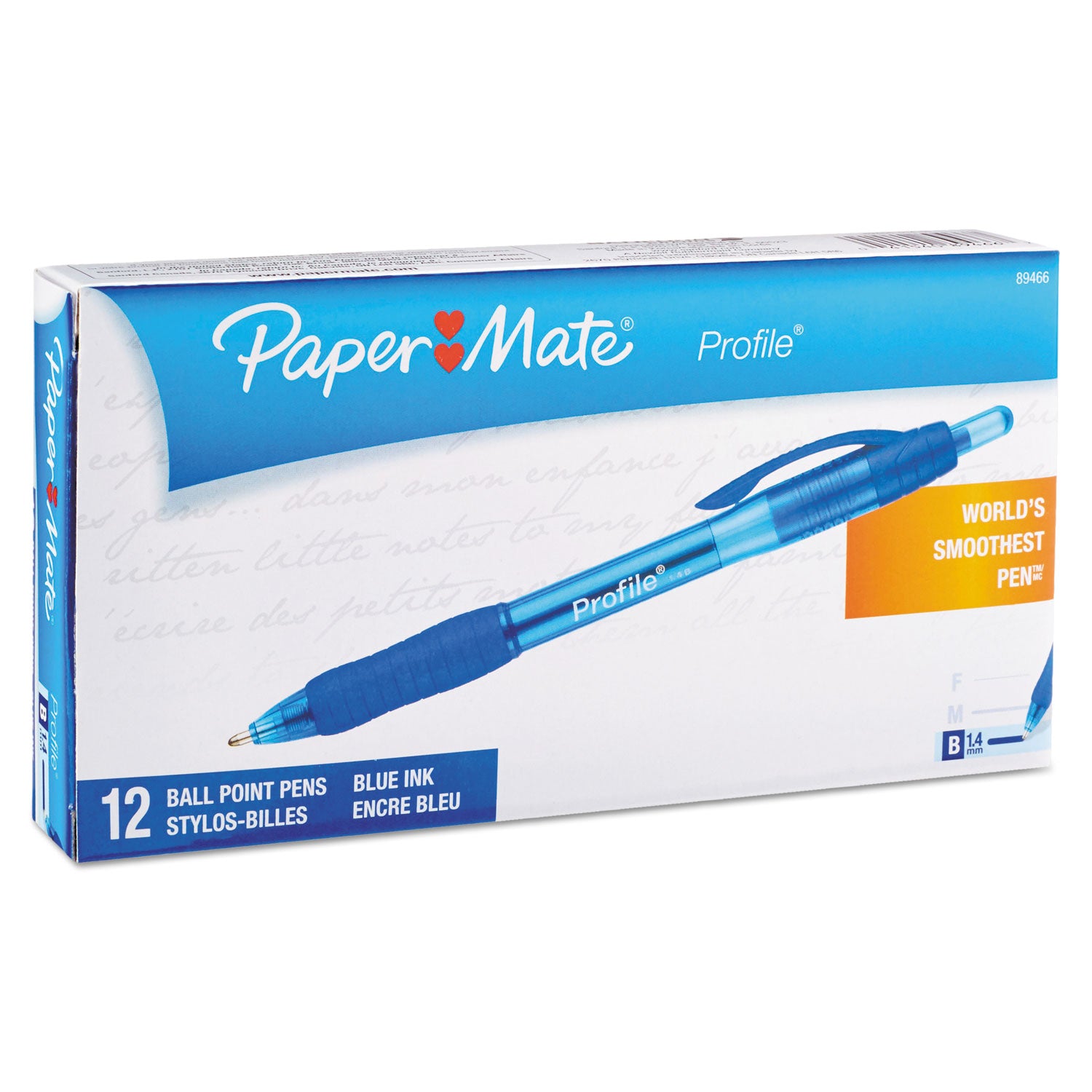 Profile Ballpoint Pen, Retractable, Bold 1.4 mm, Blue Ink, Translucent Blue Barrel, Dozen - 