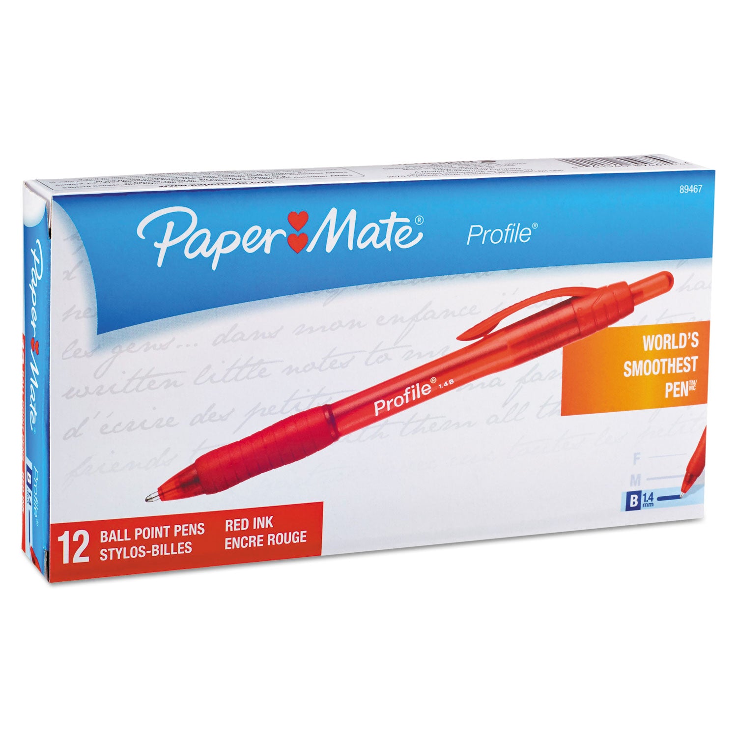 Profile Ballpoint Pen, Retractable, Bold 1.4 mm, Red Ink, Translucent Red Barrel, Dozen - 