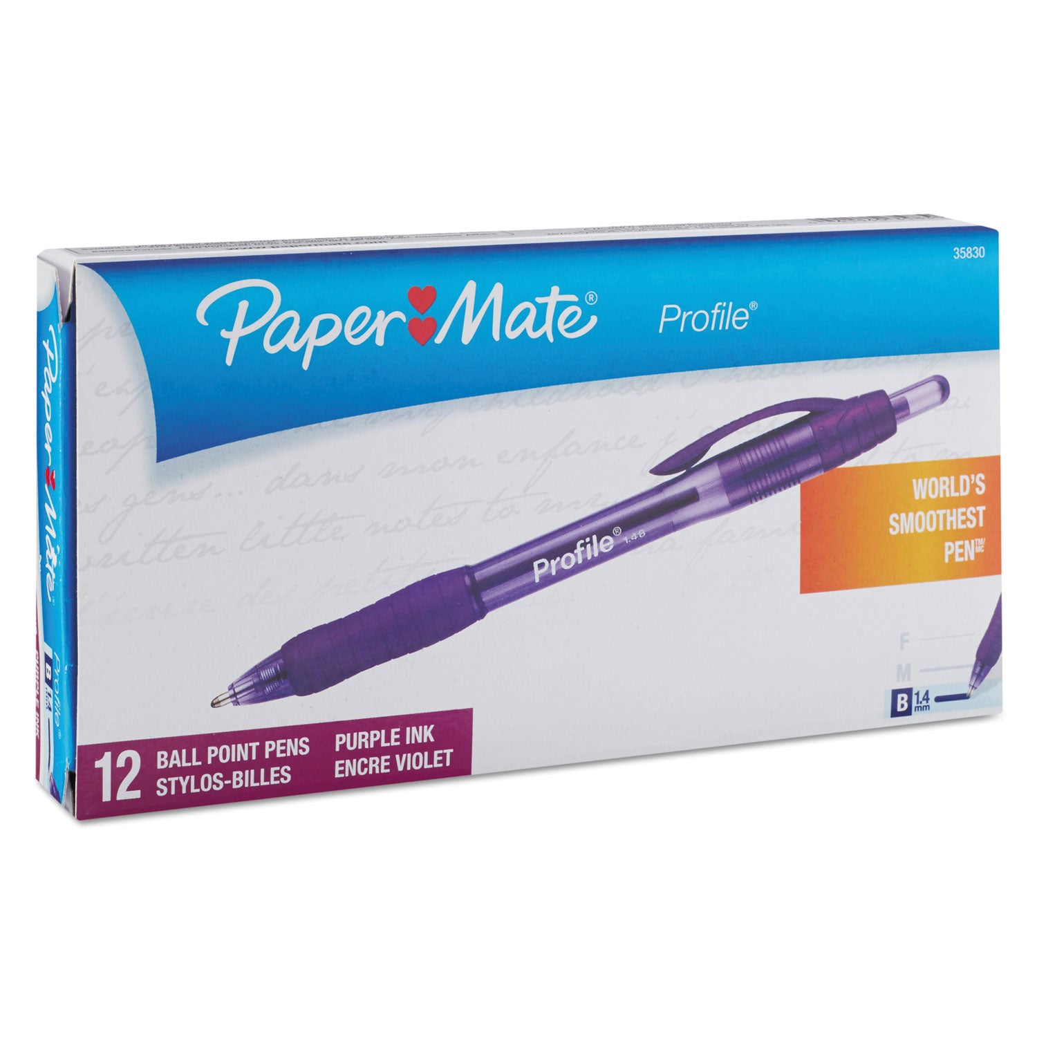 Profile Ballpoint Pen, Retractable, Bold 1.4 mm, Purple Ink, Translucent Purple Barrel, Dozen - 