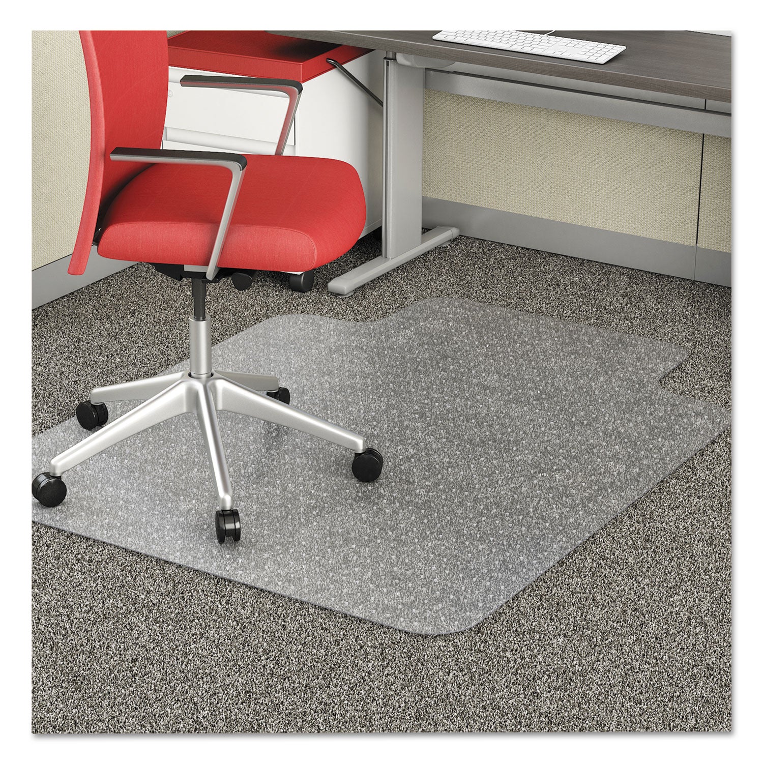 EconoMat Occasional Use Chair Mat, Low Pile Carpet, Flat, 36 x 48, Lipped, Clear - 