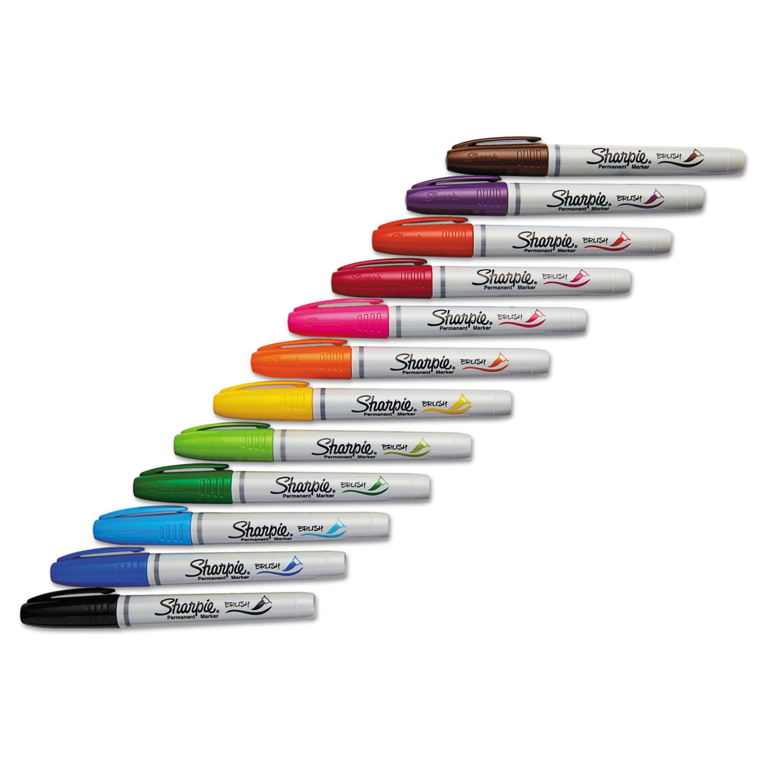 Brush Tip Permanent Marker, Medium Brush Tip, Assorted Colors, 12/Set - 