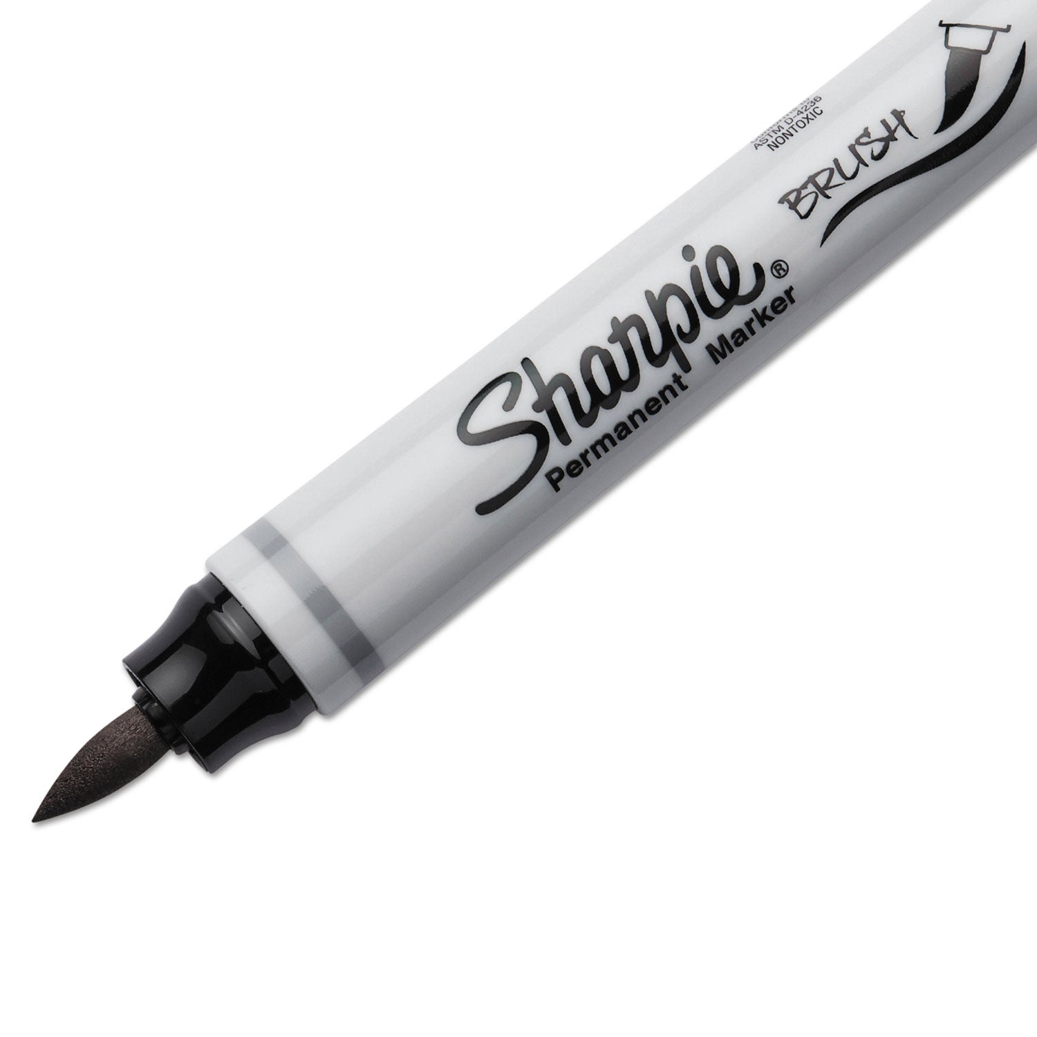 Brush Tip Permanent Marker, Medium Brush Tip, Black, Dozen - 