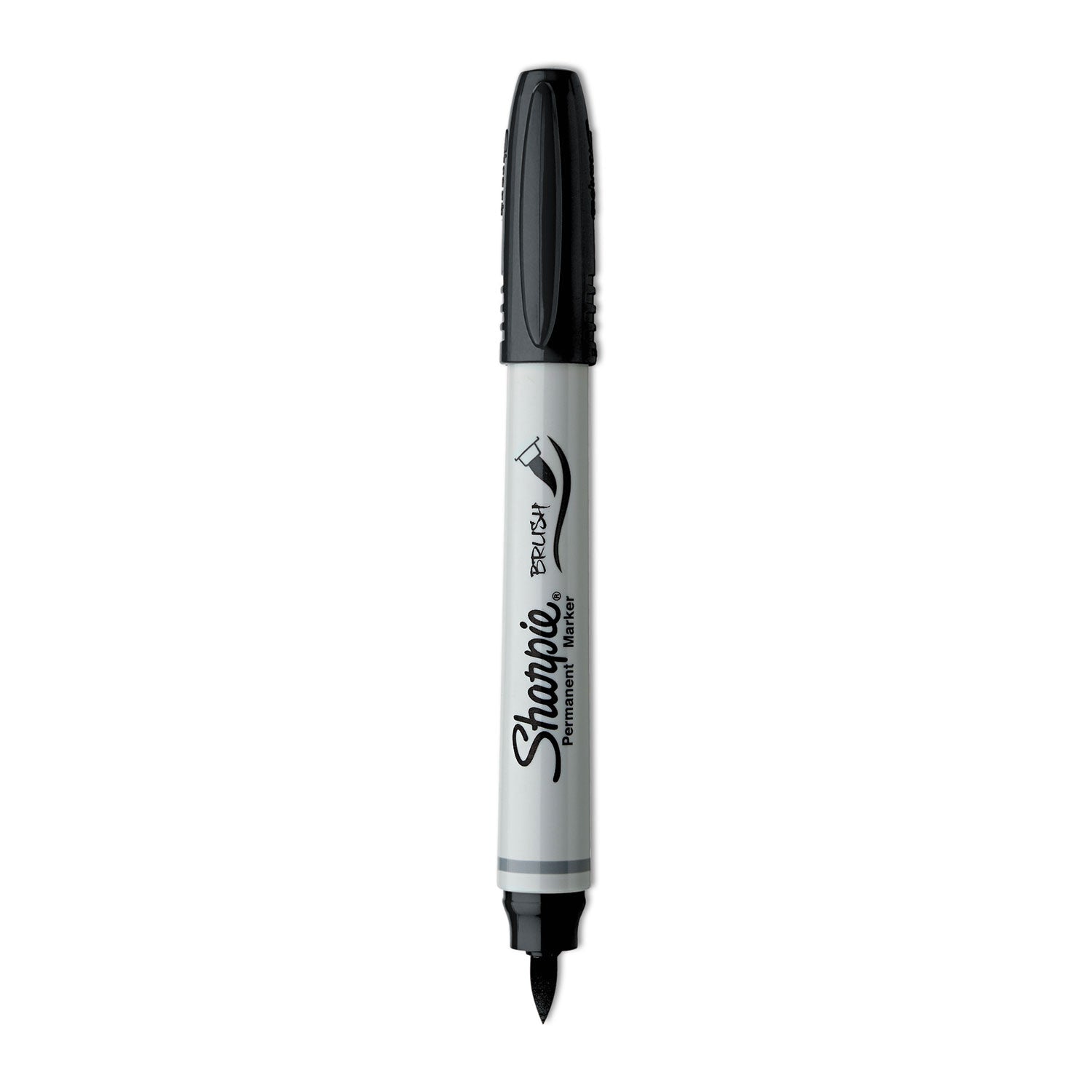 Brush Tip Permanent Marker, Medium Brush Tip, Black, Dozen - 