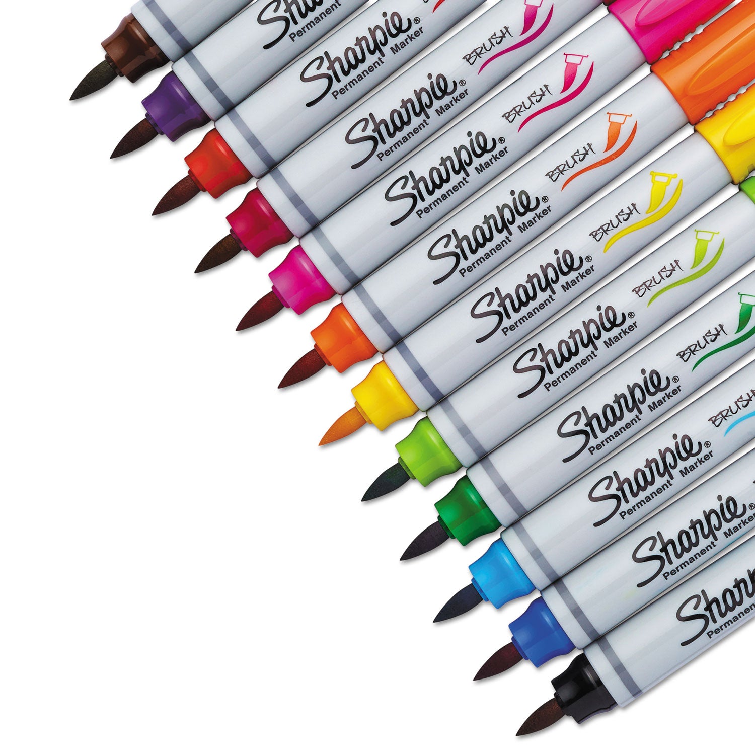 Brush Tip Permanent Marker, Medium Brush Tip, Assorted Colors, 12/Set - 