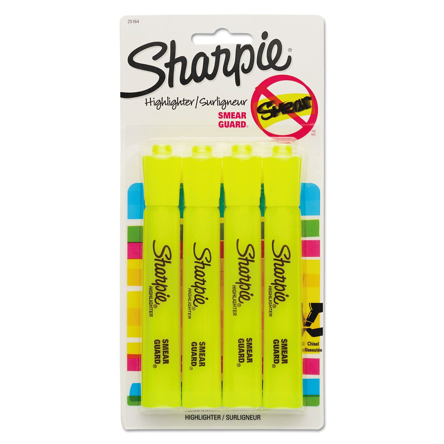 Tank Style Highlighters, Fluorescent Yellow Ink, Chisel Tip, Yellow Barrel, 4/Set - 