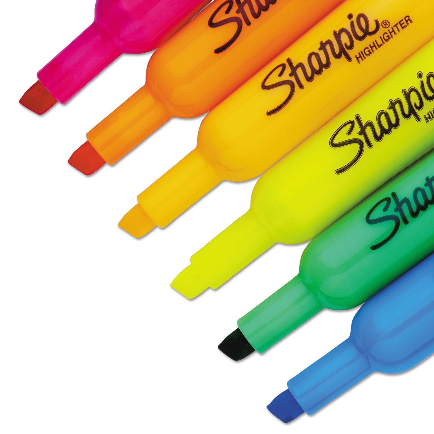 Tank Style Highlighters with Open-Stock Box, Assorted Ink Colors, Chisel Tip, Assorted Barrel Colors, Dozen