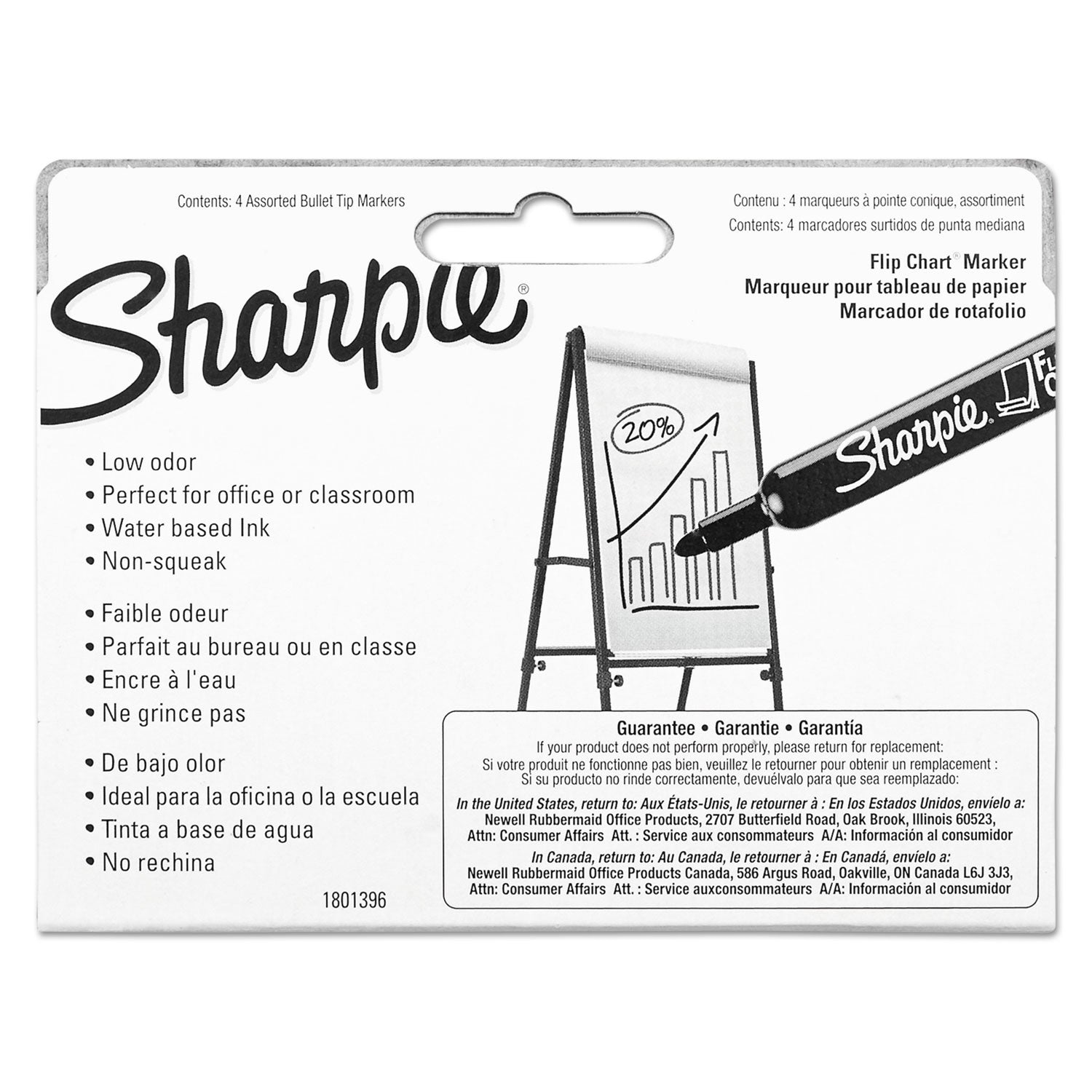 Flip Chart Marker, Broad Bullet Tip, Assorted Colors, 4/Set