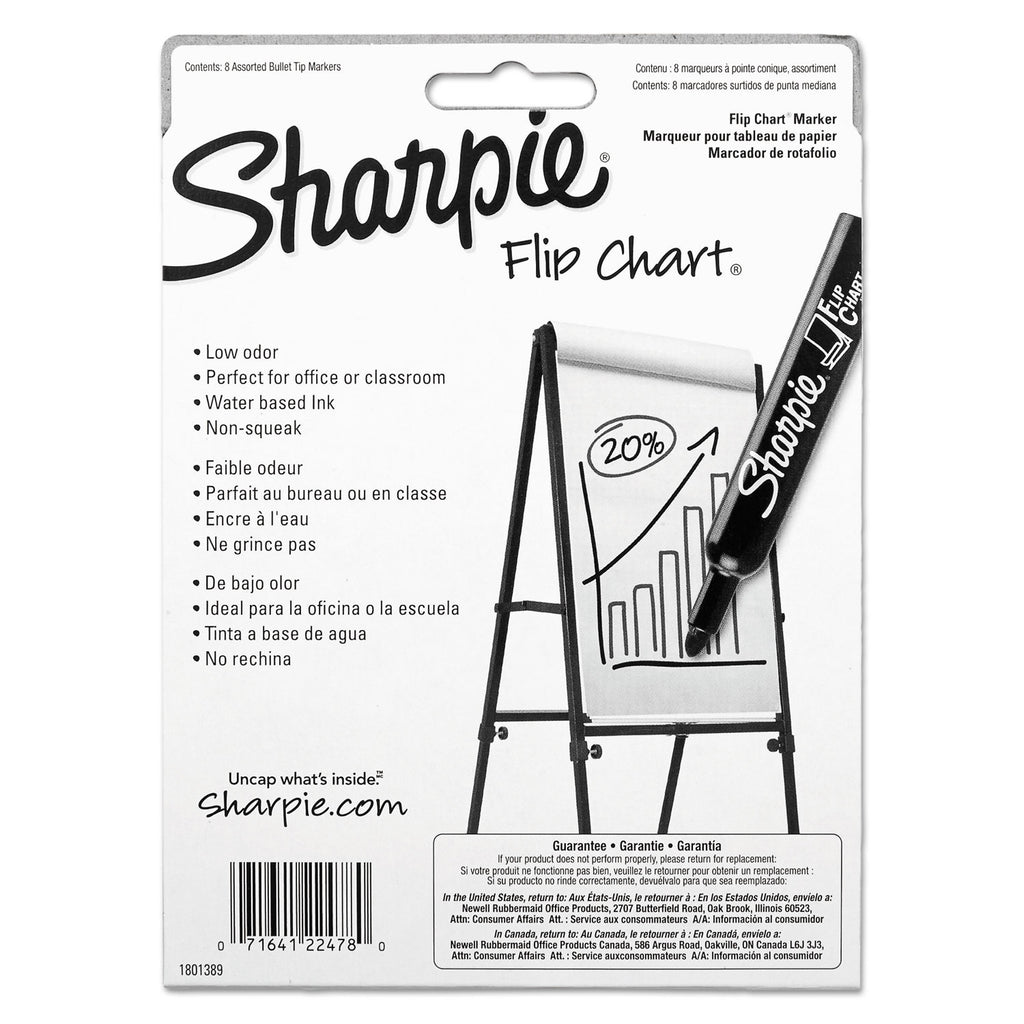 Flip Chart Marker, Broad Bullet Tip, Assorted Colors, 8/Set