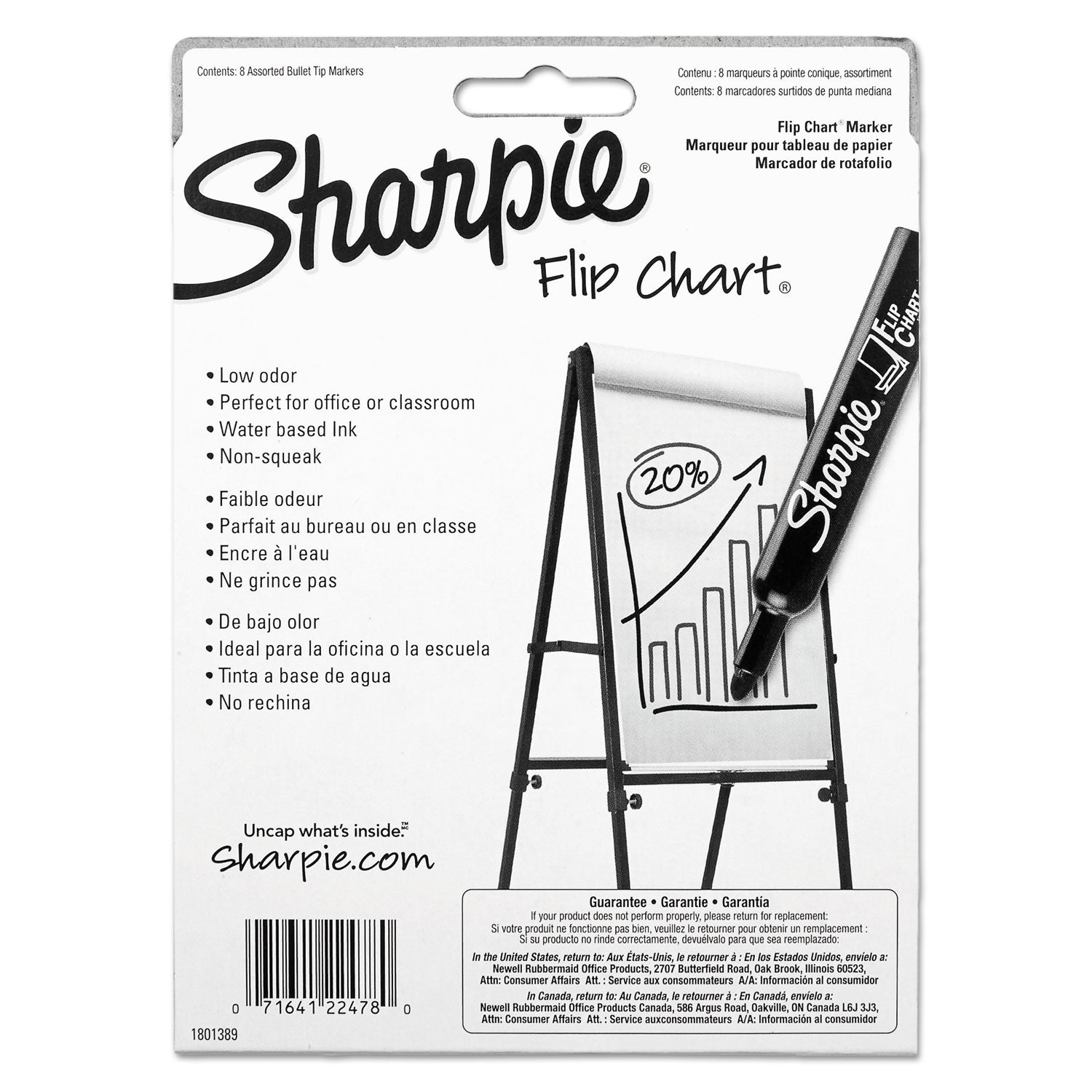 Flip Chart Marker, Broad Bullet Tip, Assorted Colors, 8/Set
