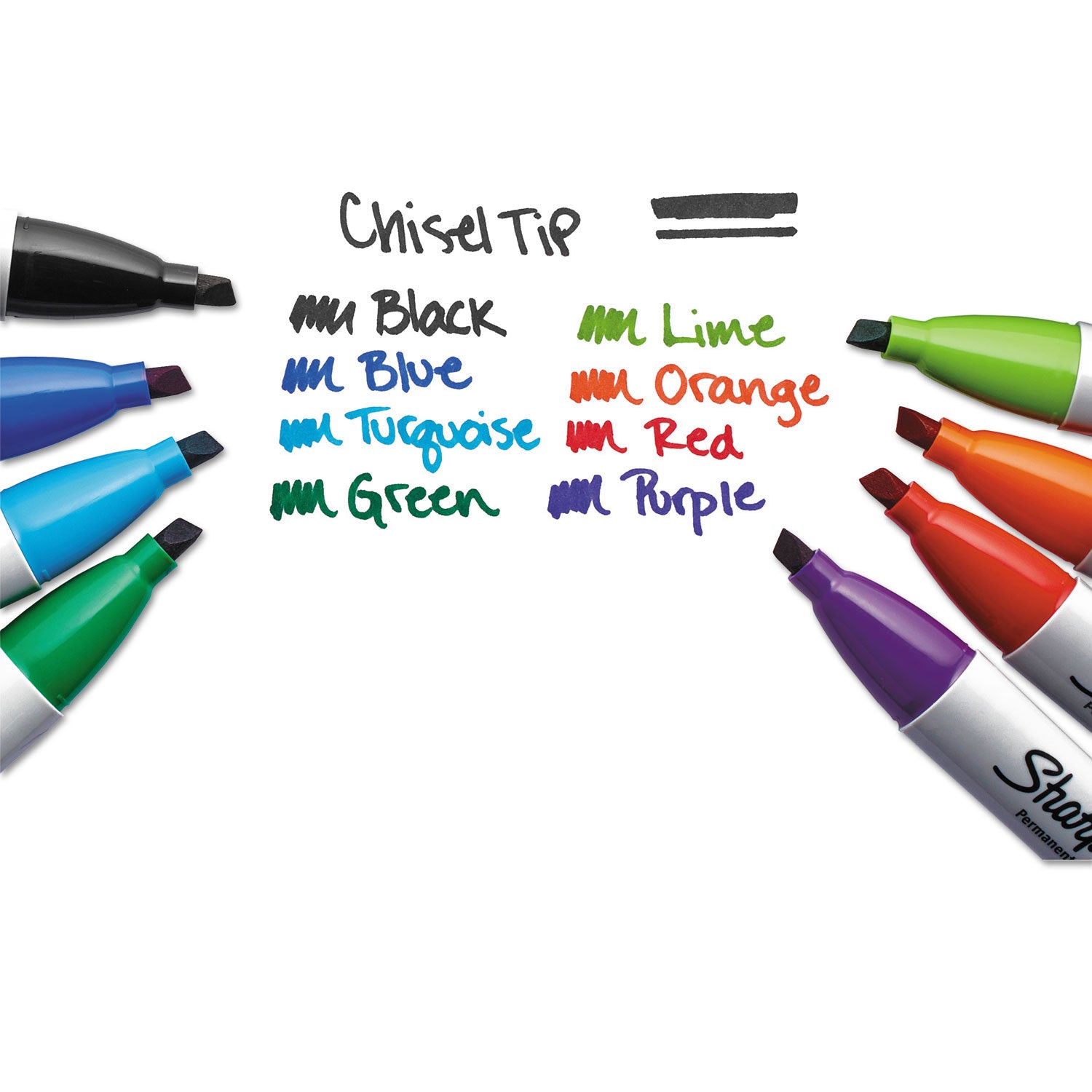 Chisel Tip Permanent Marker, Medium Chisel Tip, Assorted Colors, 8/Set - 