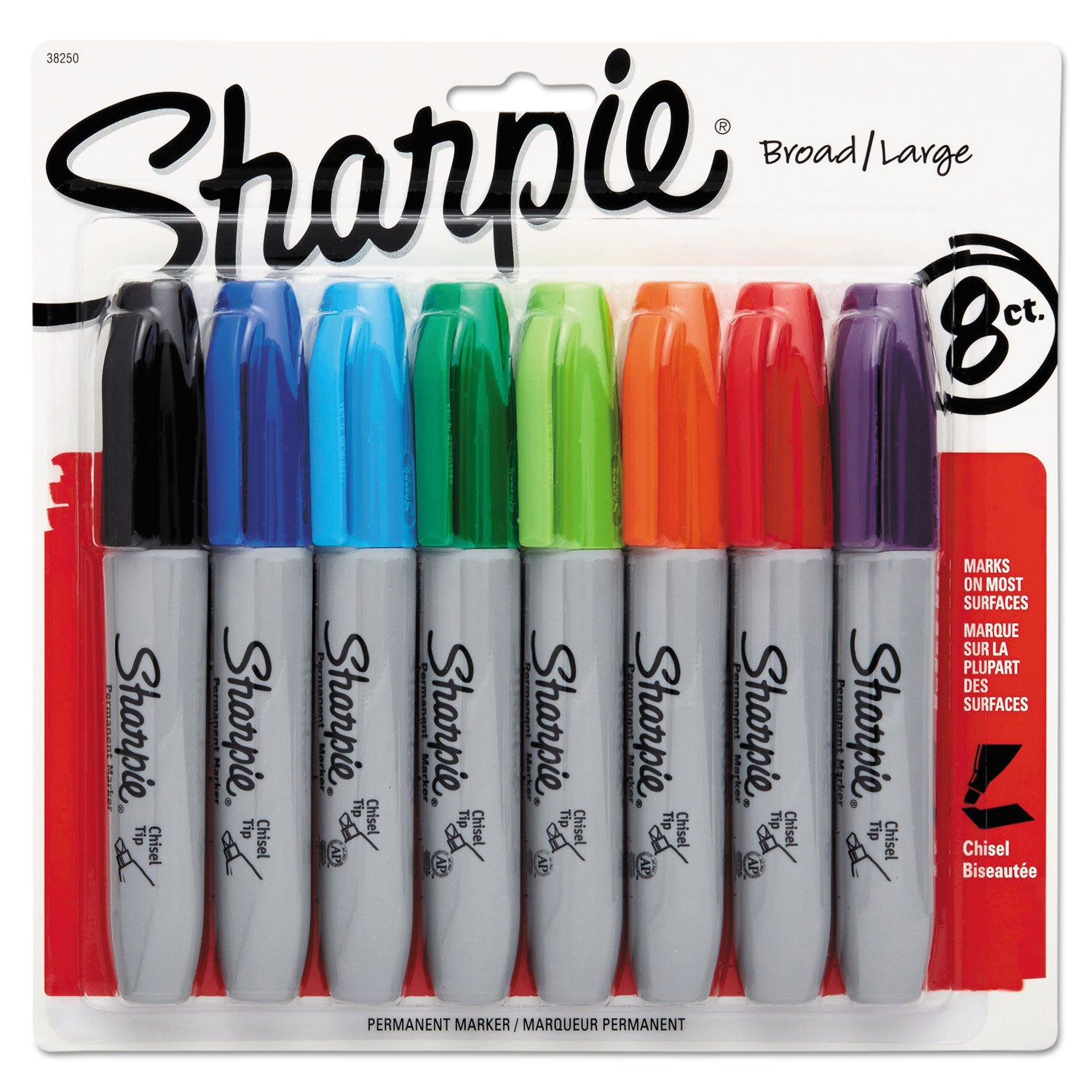 Chisel Tip Permanent Marker, Medium Chisel Tip, Assorted Colors, 8/Set - 