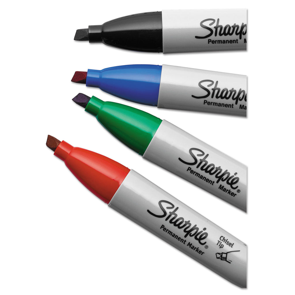 Chisel Tip Permanent Marker, Medium Chisel Tip, Black, 4/Pack