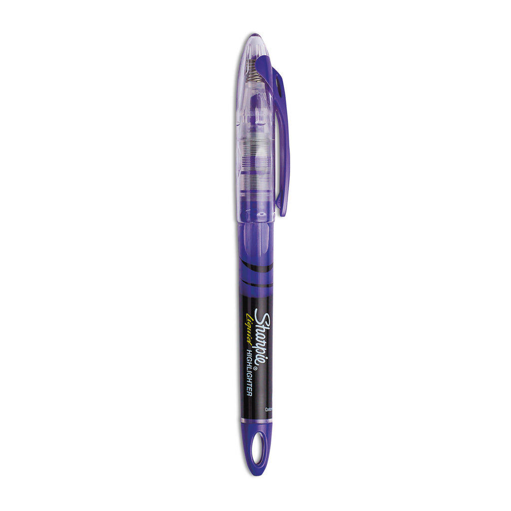 Liquid Pen Style Highlighters, Fluorescent Purple Ink, Chisel Tip, Purple/Black/Clear Barrel, Dozen - 