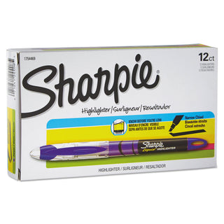 Liquid Pen Style Highlighters, Fluorescent Purple Ink, Chisel Tip, Purple/Black/Clear Barrel, Dozen - 