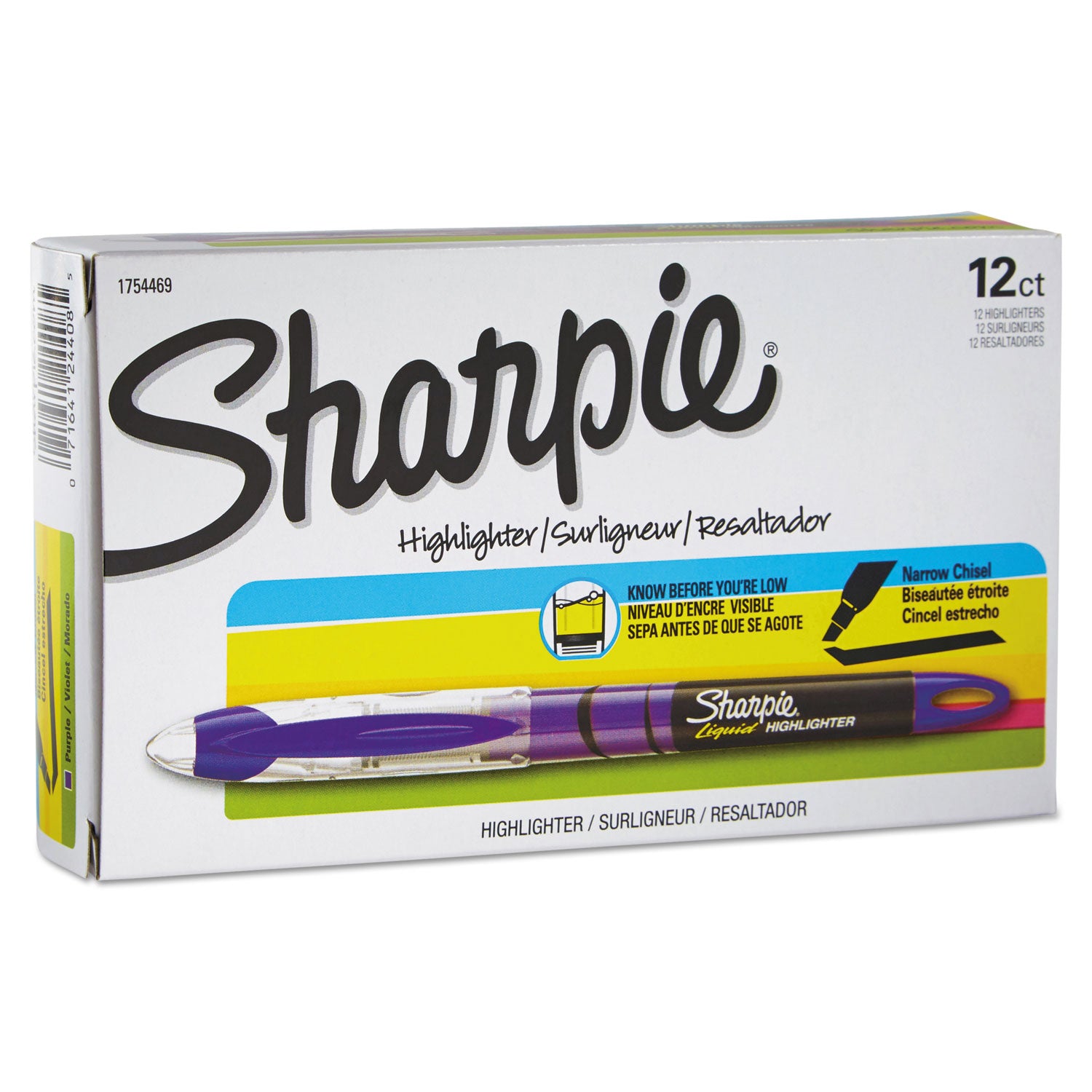 Liquid Pen Style Highlighters, Fluorescent Purple Ink, Chisel Tip, Purple/Black/Clear Barrel, Dozen - 