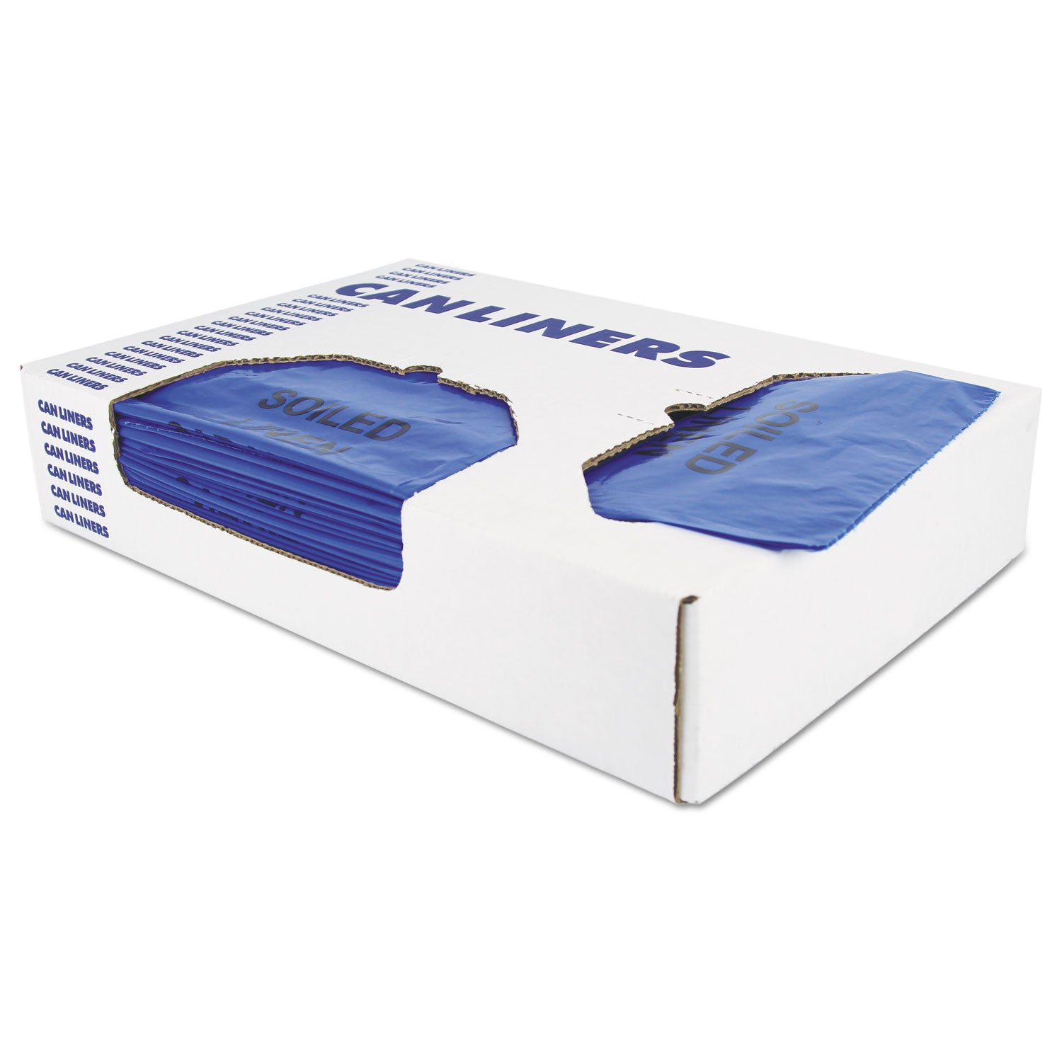 High-Density Waste Can Liners, 23 gal, 14 mic, 30 x 43, Blue, 25 Bags/Roll, 10 Rolls/Carton