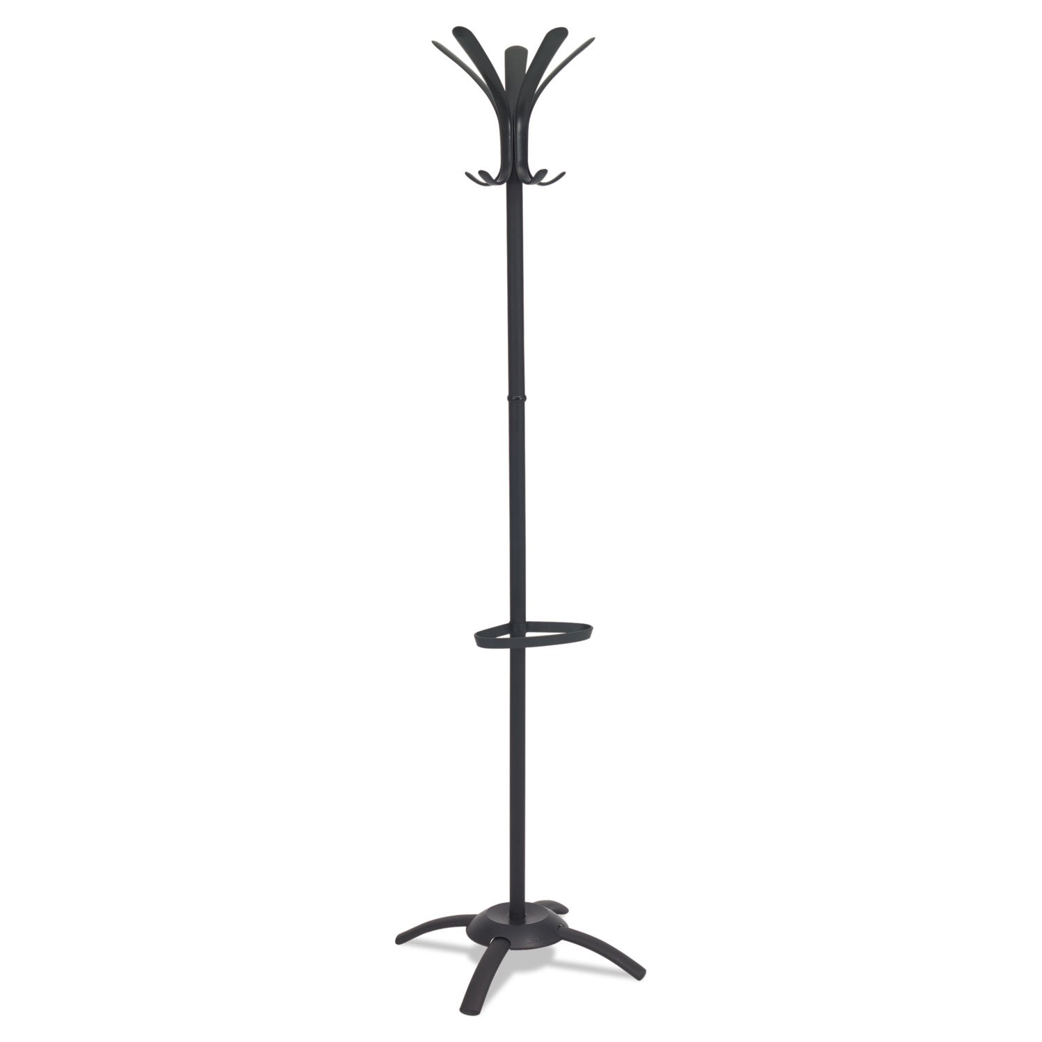 CLEO Coat Stand, Stand Alone Rack, Ten Knobs, Steel/Plastic, 19.75w x 19.75d x 68.9h, Black - 