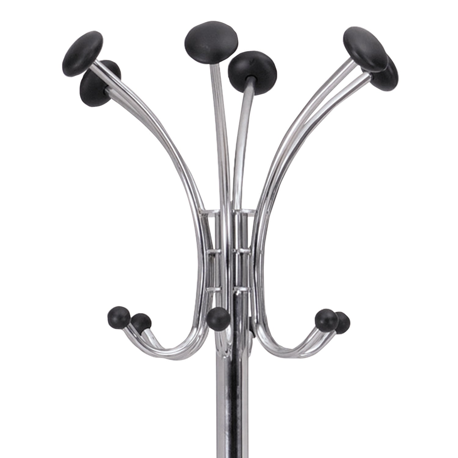 Chromy Coat Stand, 12 Knobs, 16w x 16d x 70.5h, Chrome/Black - 