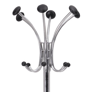 Chromy Coat Stand, 12 Knobs, 16w x 16d x 70.5h, Chrome/Black - 