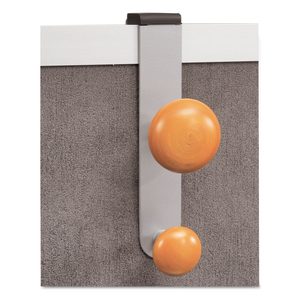 Cubicle Garment Peg, 2-Hook, 1.2 x 1.38 x 7.9, Wood, Metallic Gray, 1.5 lb Capacity - 