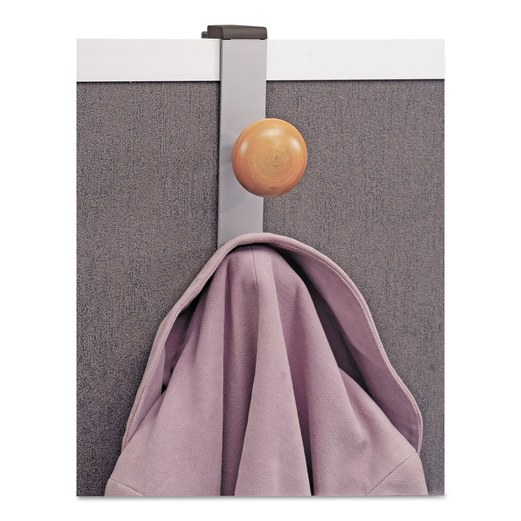 Cubicle Garment Peg, 2-Hook, 1.2 x 1.38 x 7.9, Wood, Metallic Gray, 1.5 lb Capacity - 